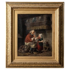German Genre Painting Doctor’s Visit, 19th Century