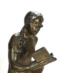 German Gerhard Adolf Janensch Bronze Sculpture “School Girl Reading” Signed