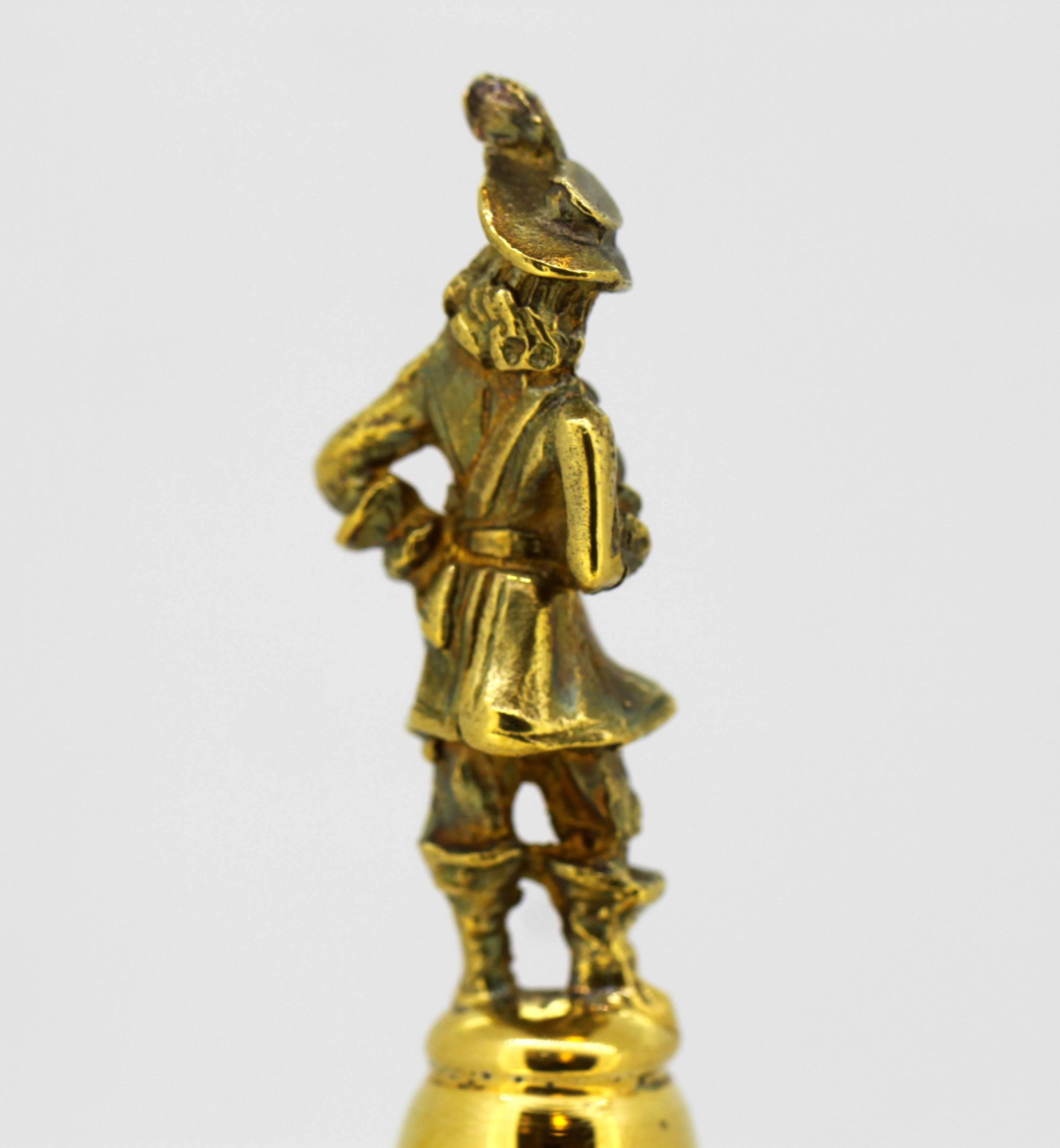 German Gilded Silver Bell with Town Crier, by FC, Mid-20th Century In Excellent Condition In Braintree, GB