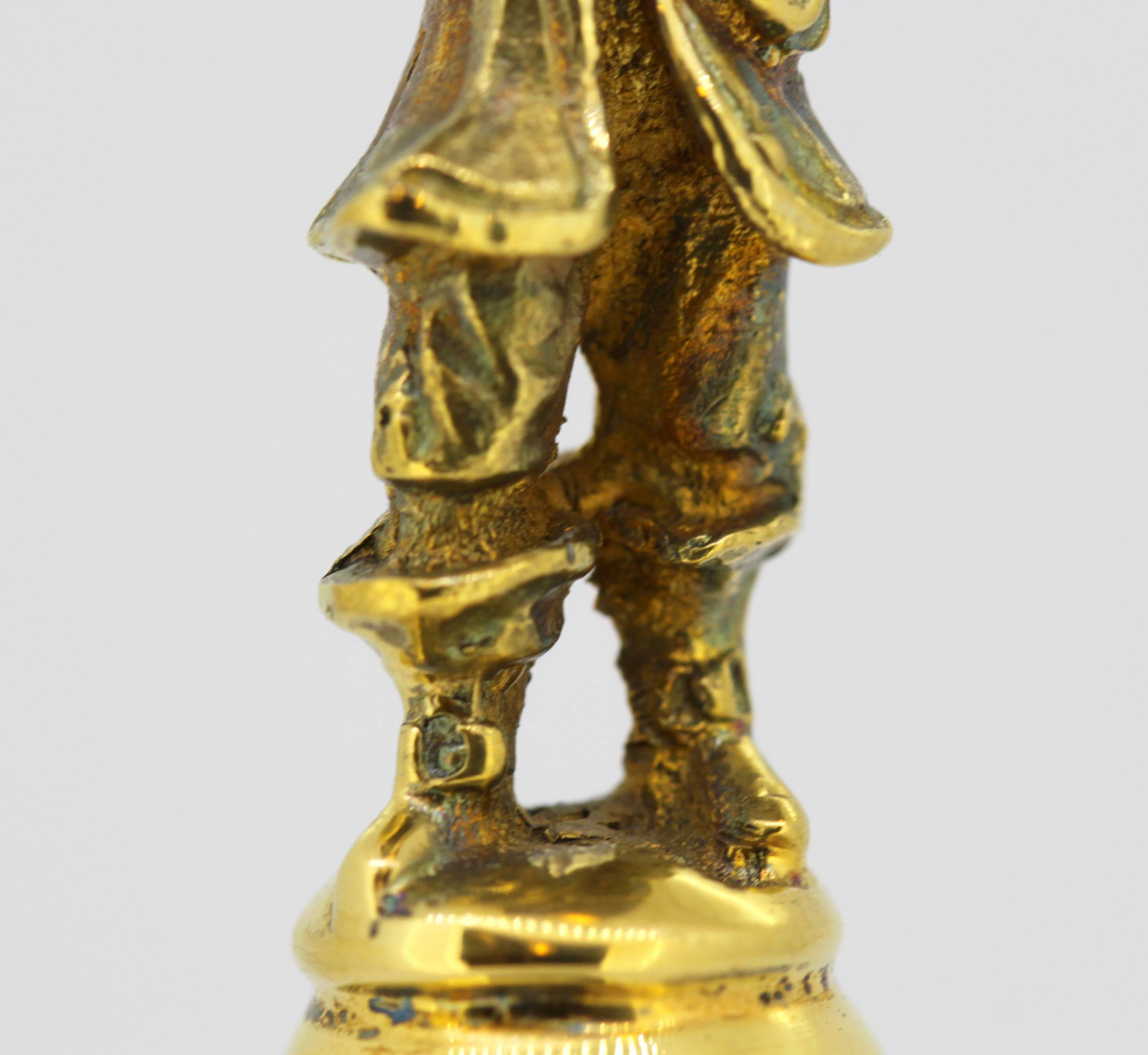 German Gilded Silver Bell with Town Crier, by FC, Mid-20th Century 2