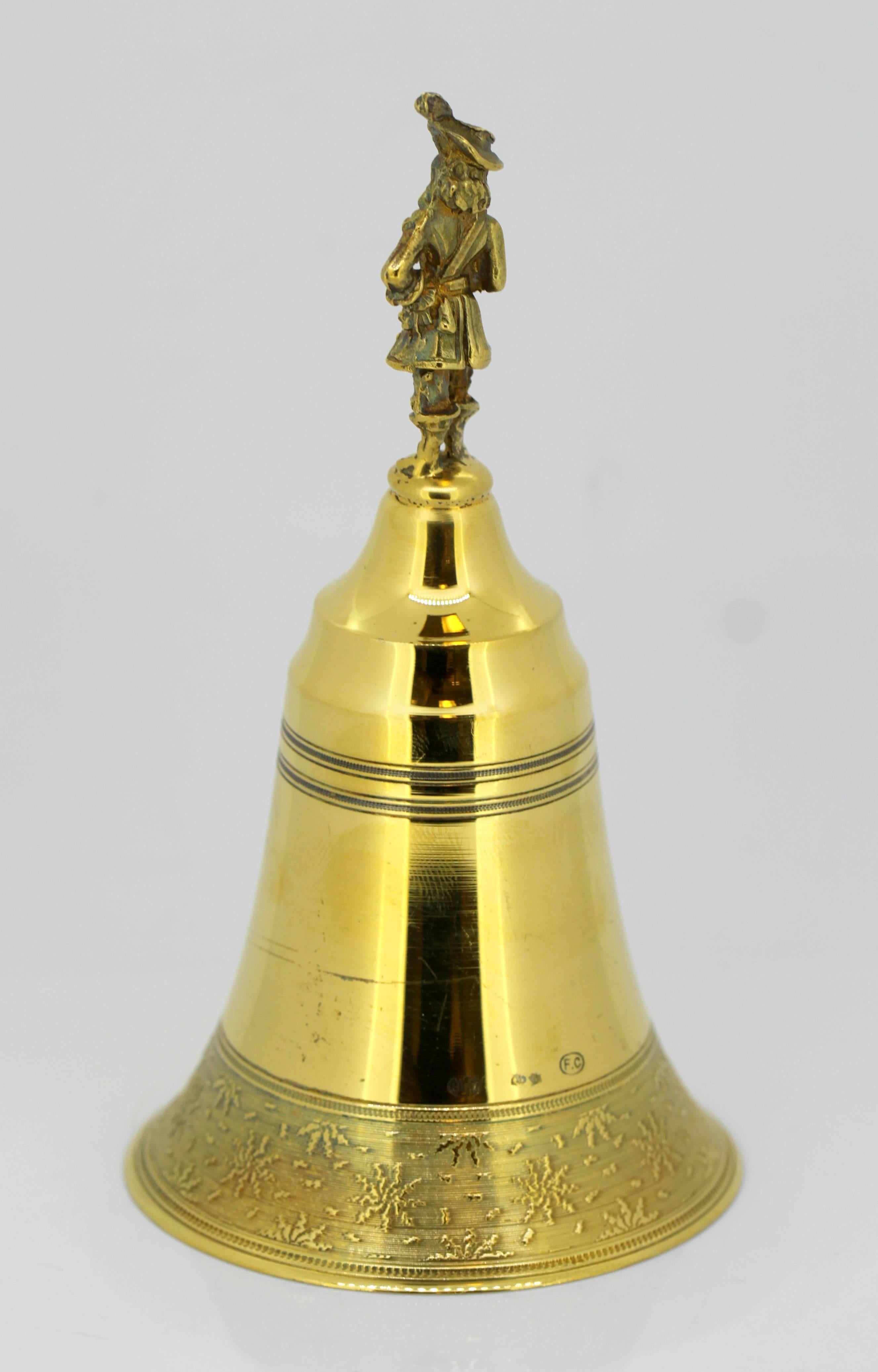 German Gilded Silver Bell with Town Crier, by FC, Mid-20th Century 3