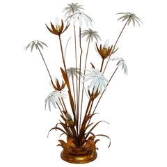 German Gilt Floor Lamp with White and Golden Flowers by Hans Kogl, 1970s