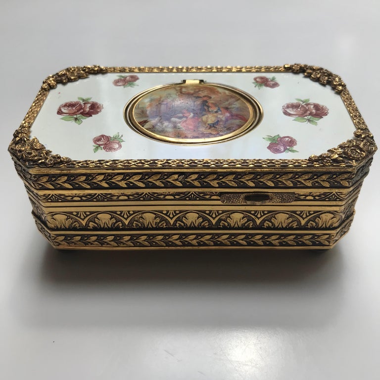 German Gilt Metal and Enamel Singing Bird Music Box, 20th Century For