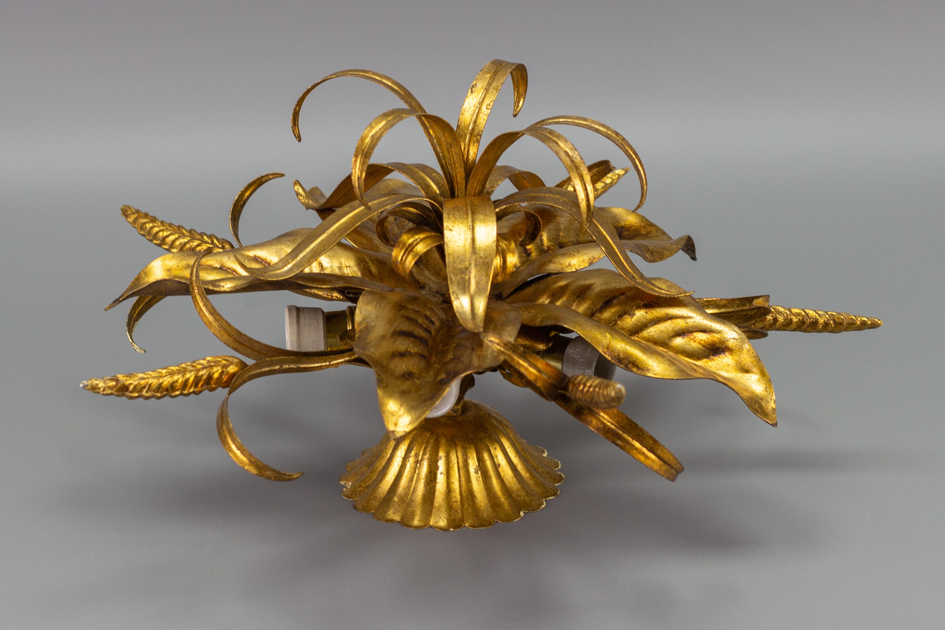Gilt Metal Flower Shaped Ceiling Light with Wheat Ears by Hans Kögl, 1970s 6