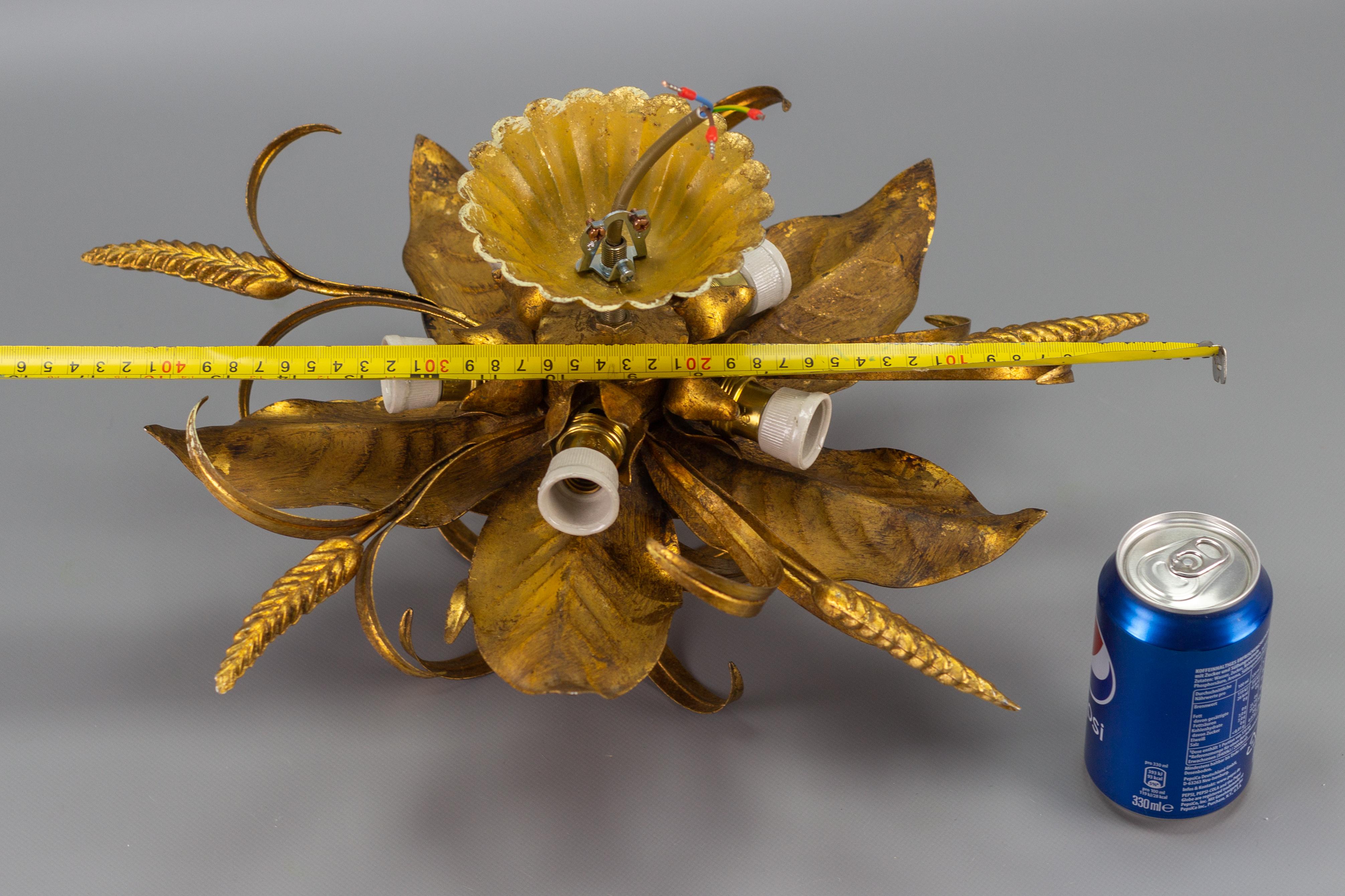 Gilt Metal Flower Shaped Ceiling Light with Wheat Ears by Hans Kögl, 1970s 9