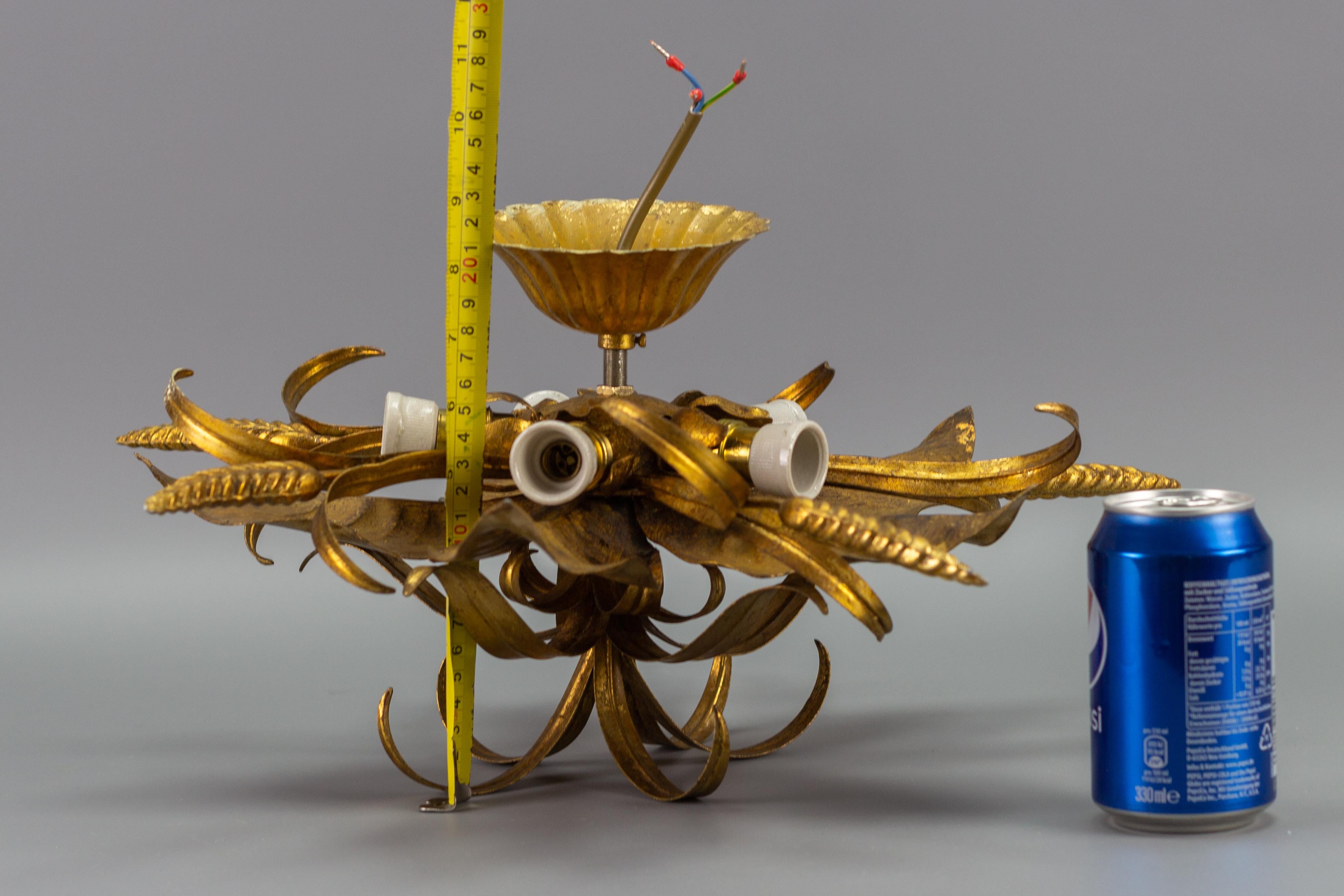 Gilt Metal Flower Shaped Ceiling Light with Wheat Ears by Hans Kögl, 1970s 10
