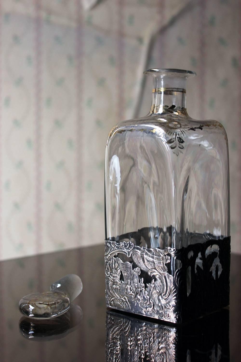 German Glass & Silver Applied Decanter by Berthold Hermann Muller, London 1913 1