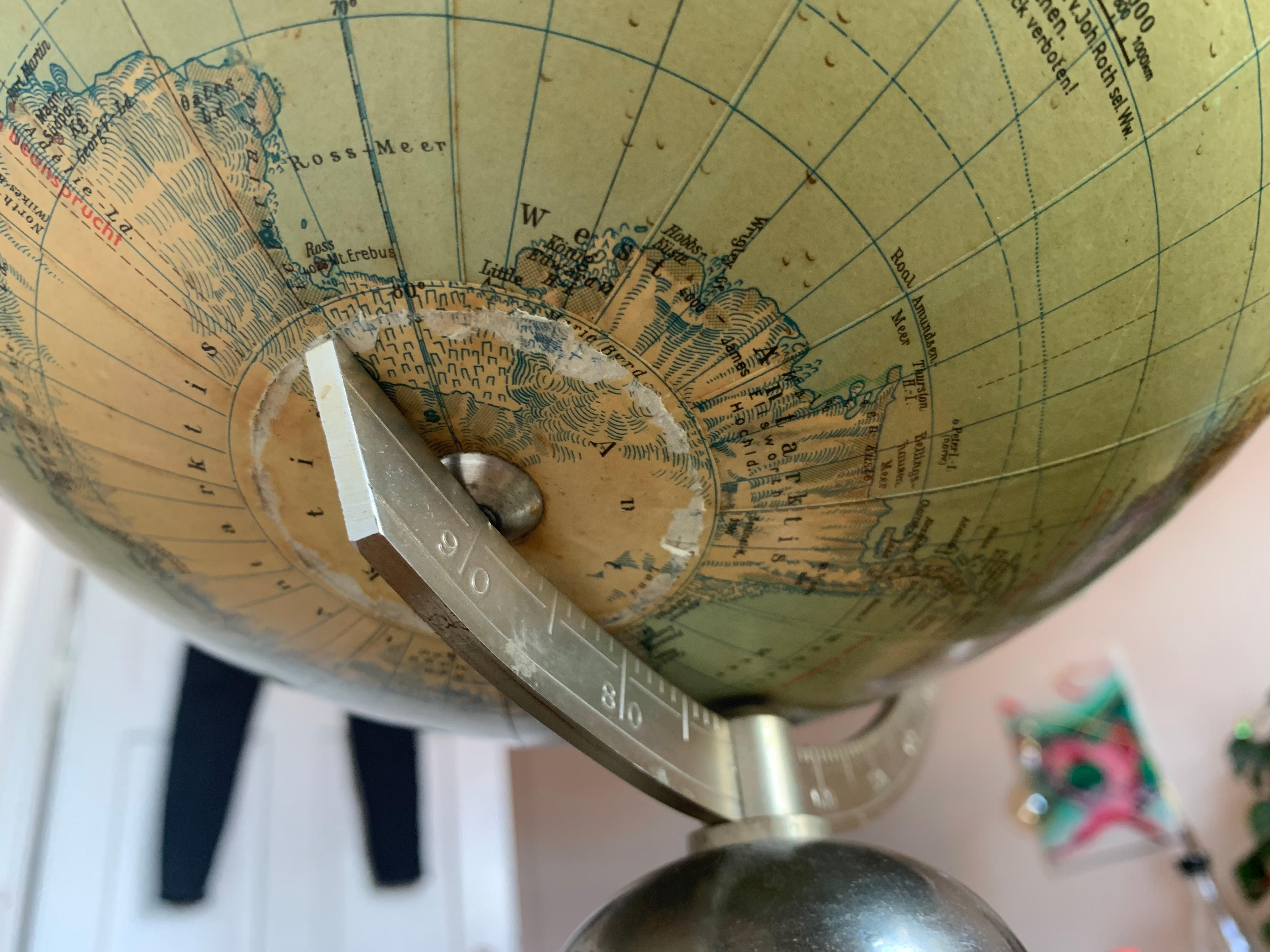 German Globe circa 1940 printed by JRO Globus Munchen, Bauhaus Globe 3