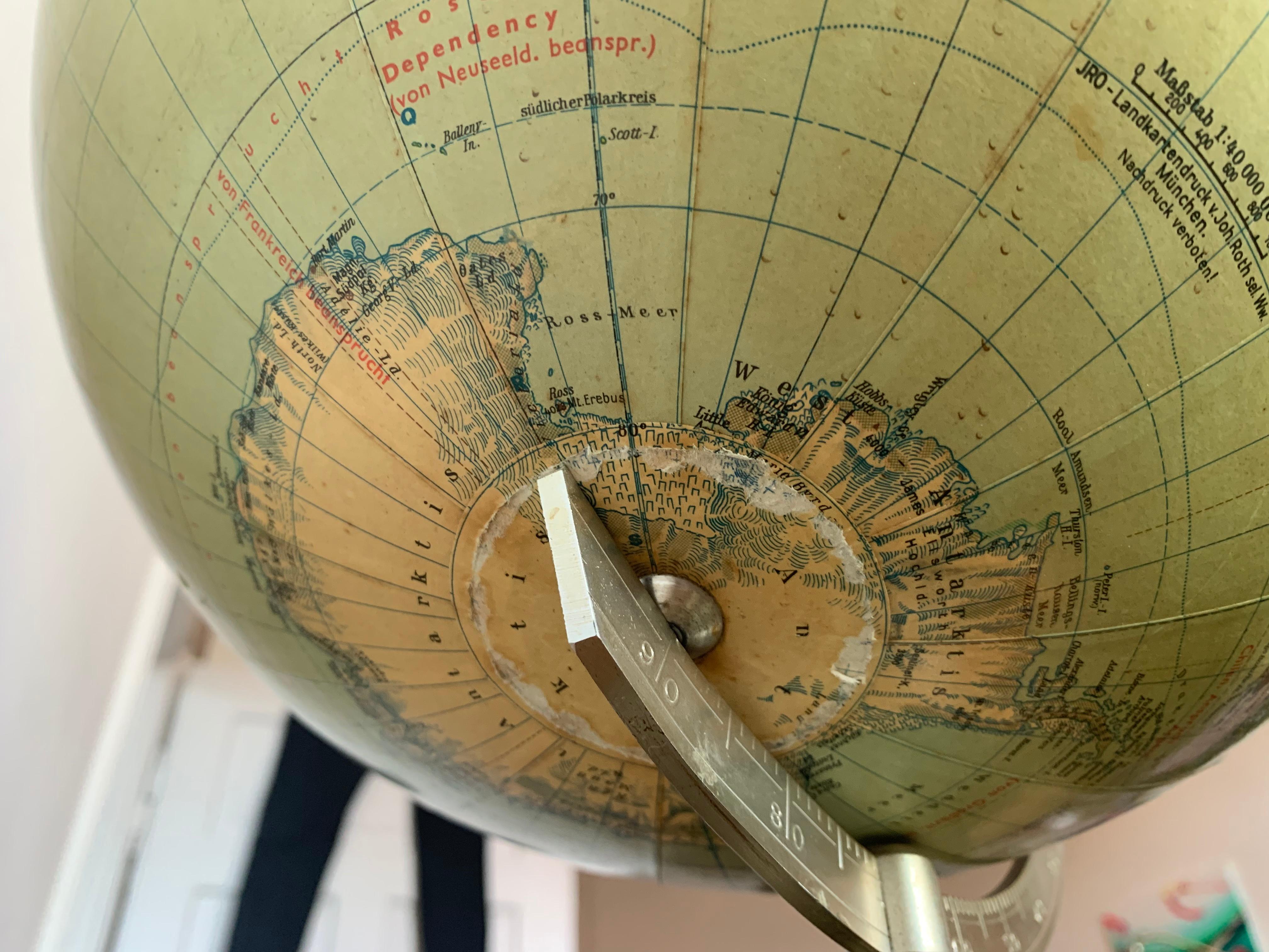 German Globe circa 1940 printed by JRO Globus Munchen, Bauhaus Globe 5