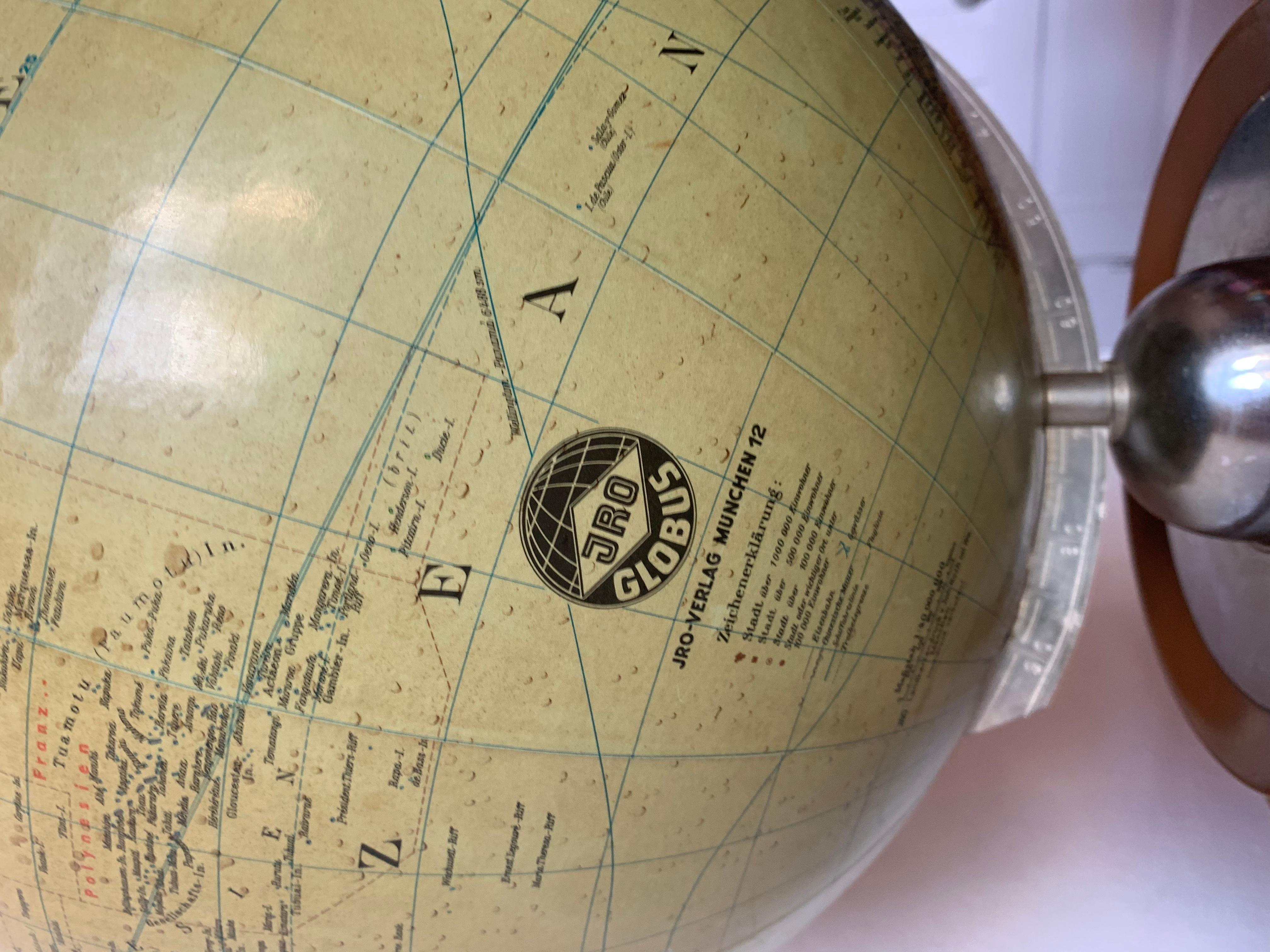 German Globe circa 1940 printed by JRO Globus Munchen, Bauhaus Globe 2