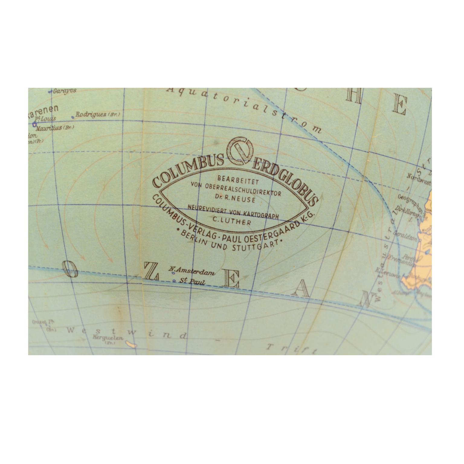 Deutscher Globus Columbus Erdglobus aus den 1940er Jahren Holzsockel 3