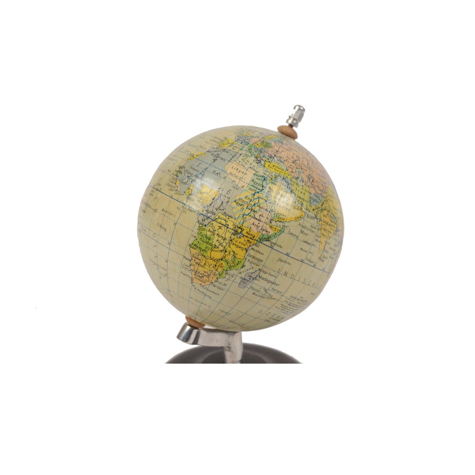Mid-20th Century German Globe Made in the 1950s with Wooden Base