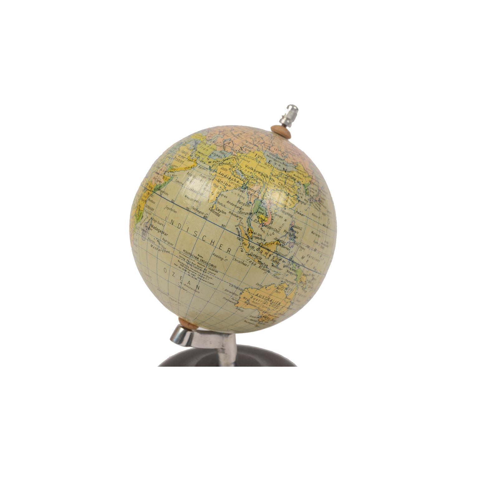 Plaster German Globe Made in the 1950s with Wooden Base