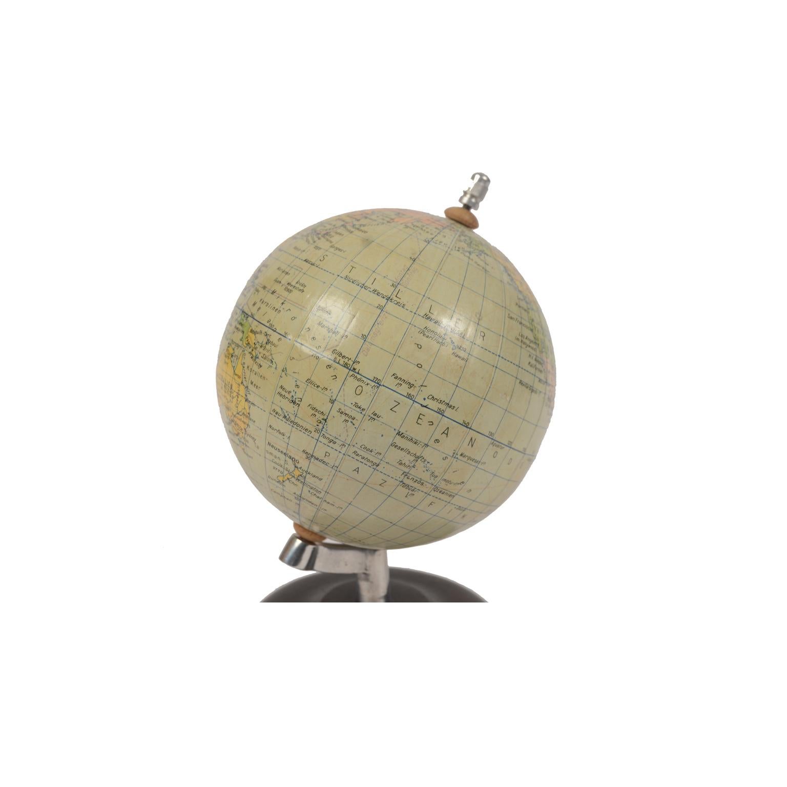 German Globe Made in the 1950s with Wooden Base 1