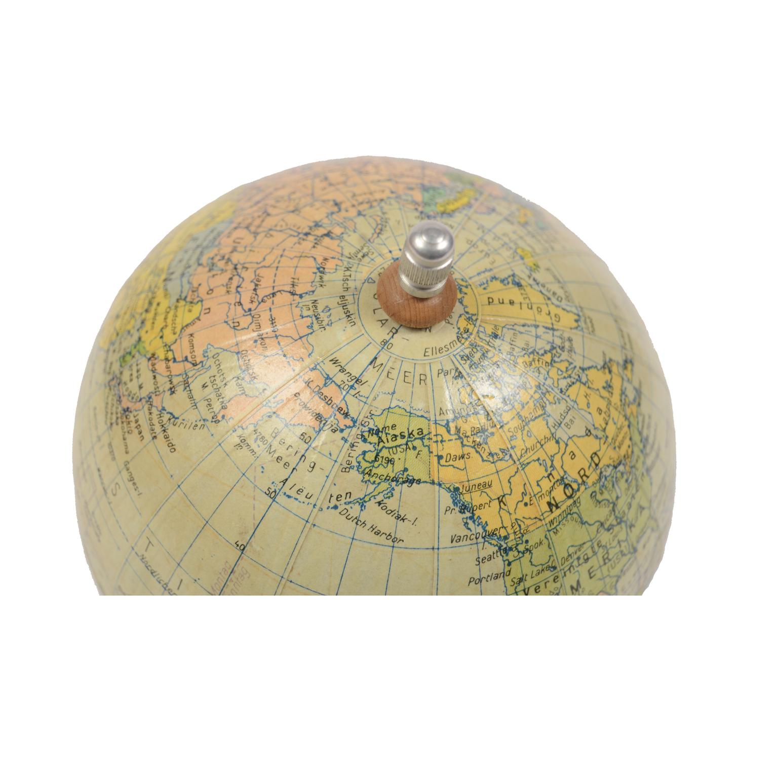 German Globe Made in the 1950s with Wooden Base 3