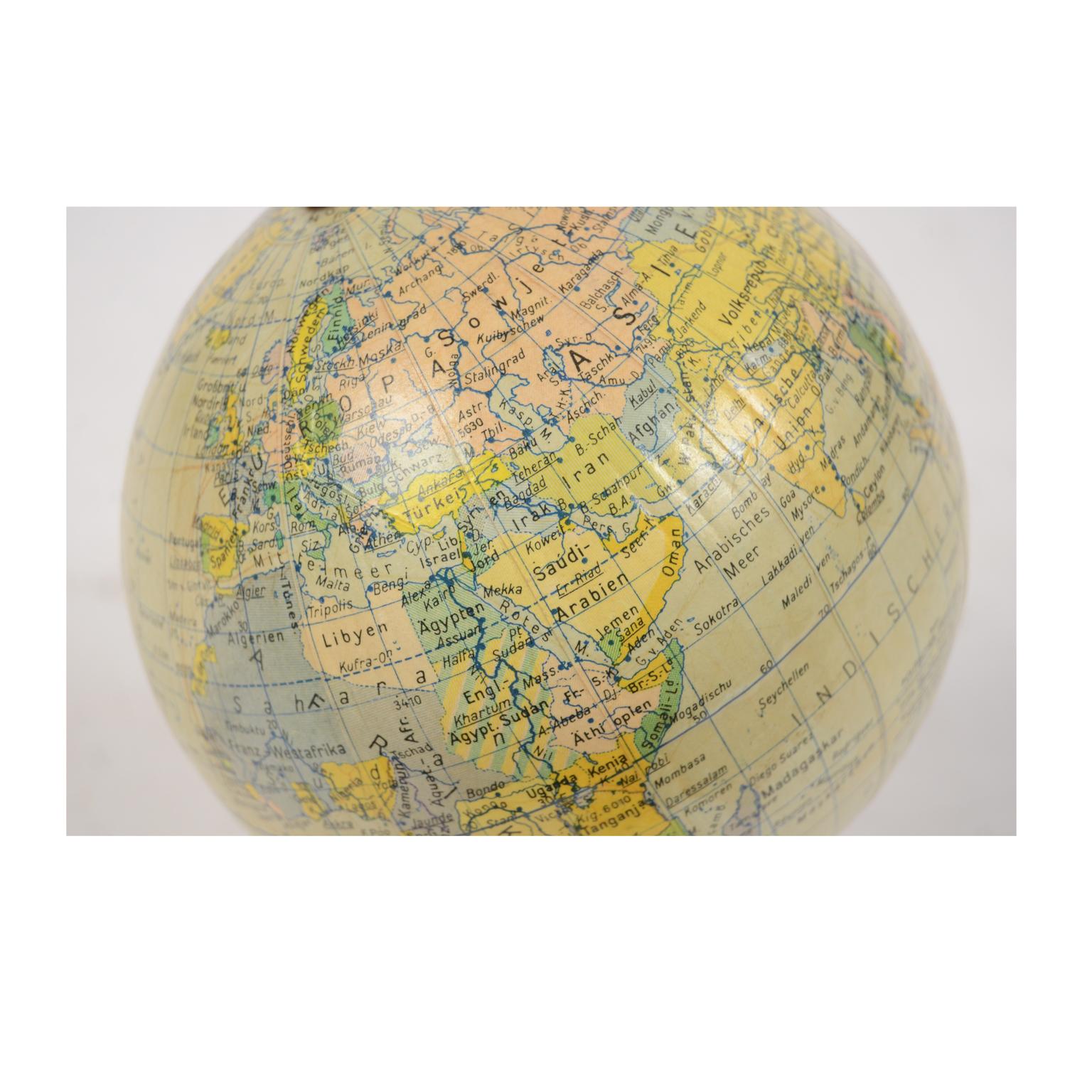 German Globe Made in the 1950s with Wooden Base 4