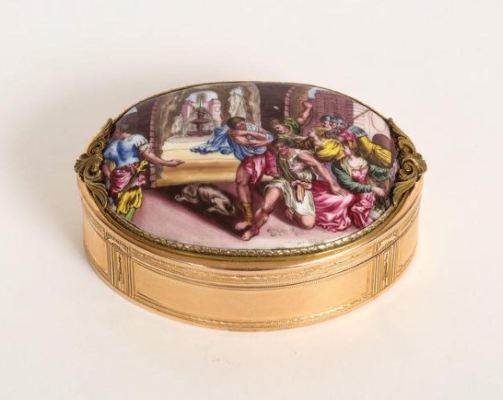 German Gold & Porcelain Snuff Box For Sale 1