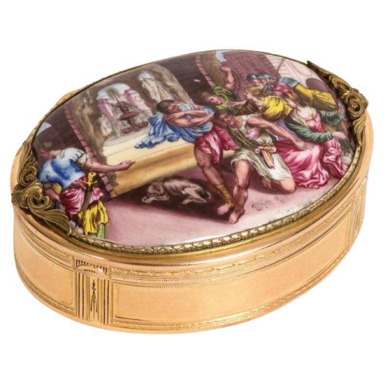 German Gold & Porcelain Snuff Box For Sale