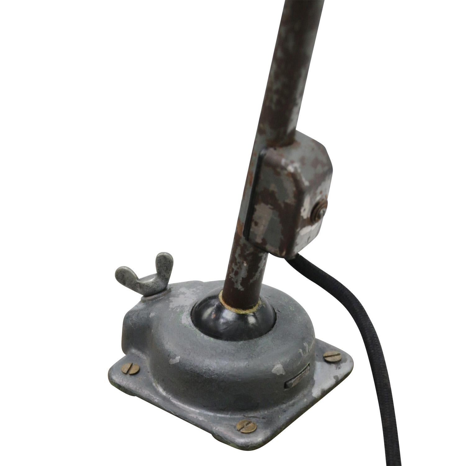 20th Century German Grey Metal 2 Arm Vintage Industrial Machinist Work Table Lamp