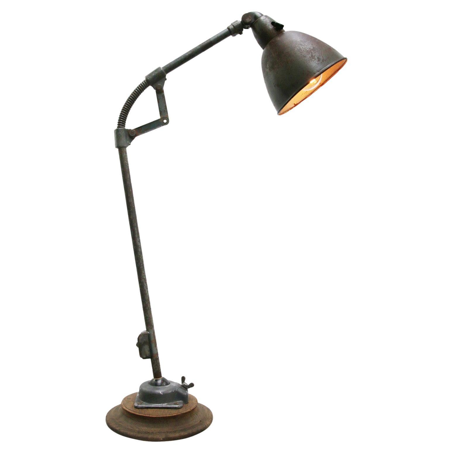 German Grey Metal 2 Arm Vintage Industrial Machinist Work Table Lamp