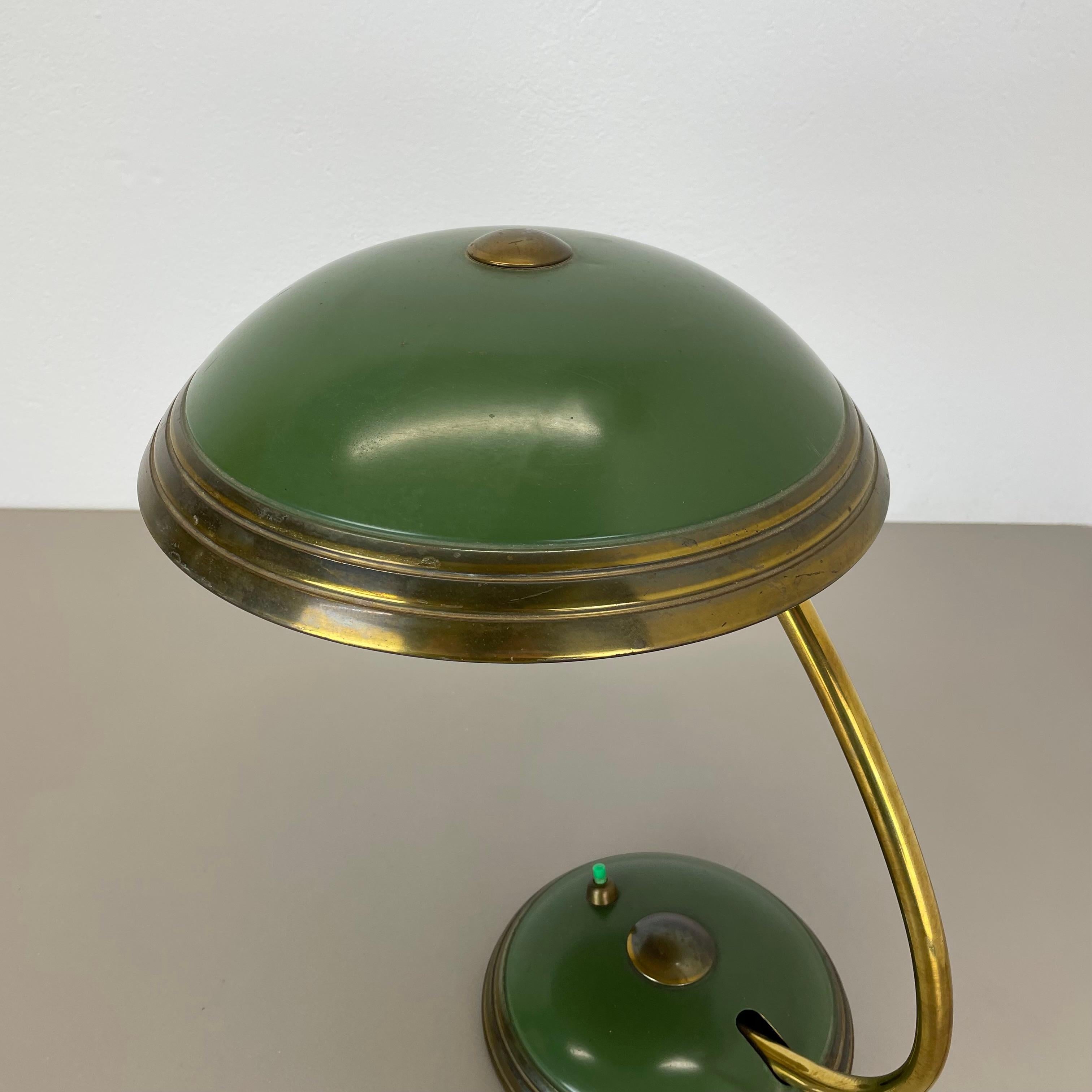 German Green Bauhaus brass and metal Table Light by HELO LIGHTS, Germany, 1950s For Sale 5