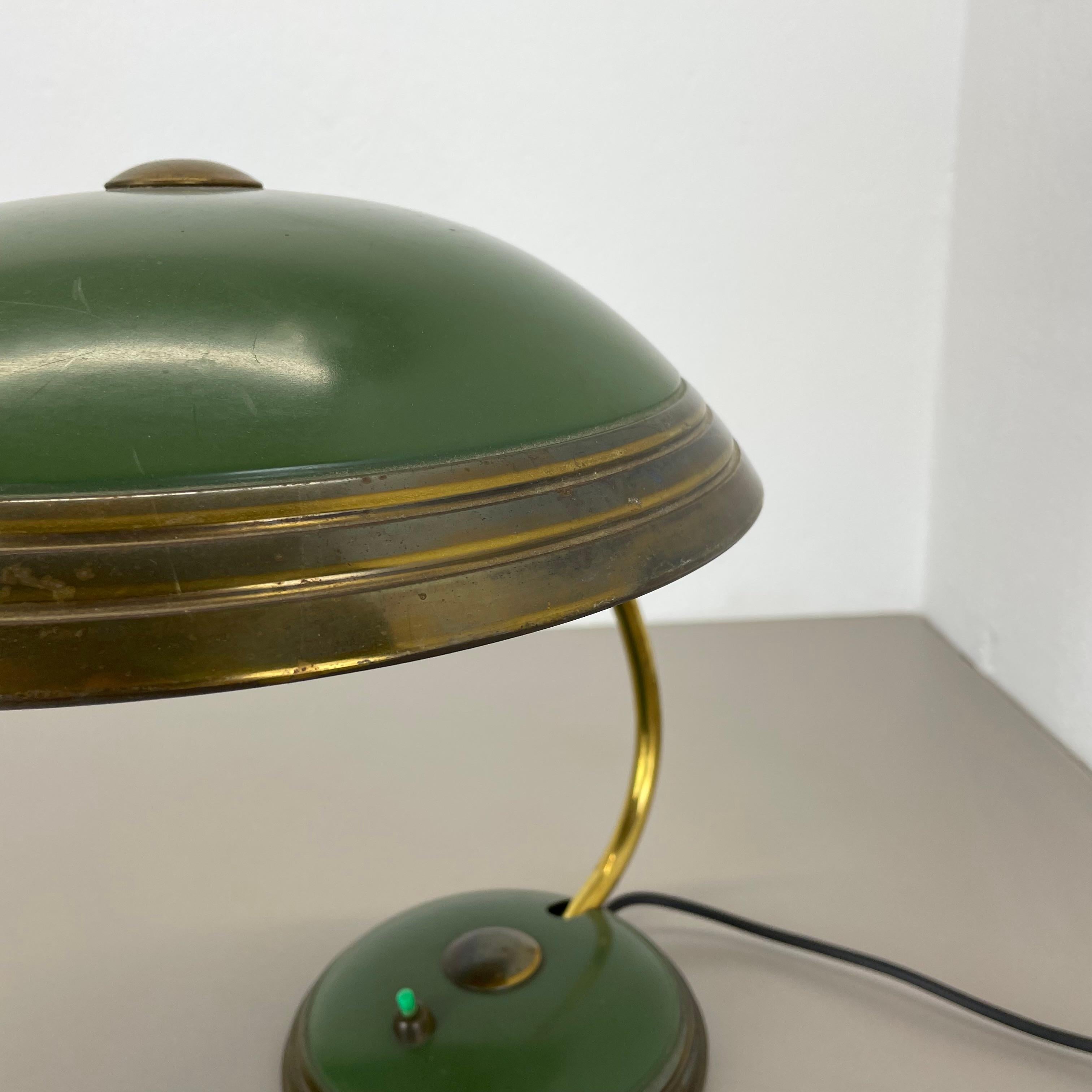 German Green Bauhaus brass and metal Table Light by HELO LIGHTS, Germany, 1950s For Sale 2