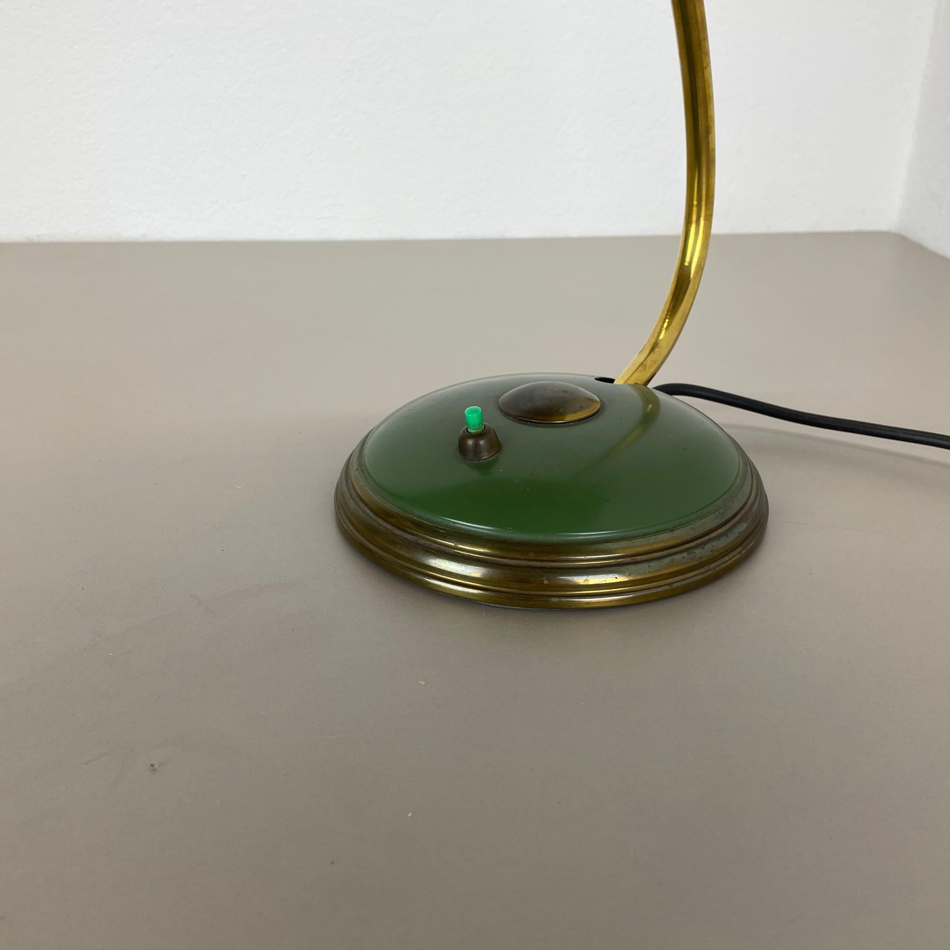 German Green Bauhaus brass and metal Table Light by HELO LIGHTS, Germany, 1950s For Sale 3