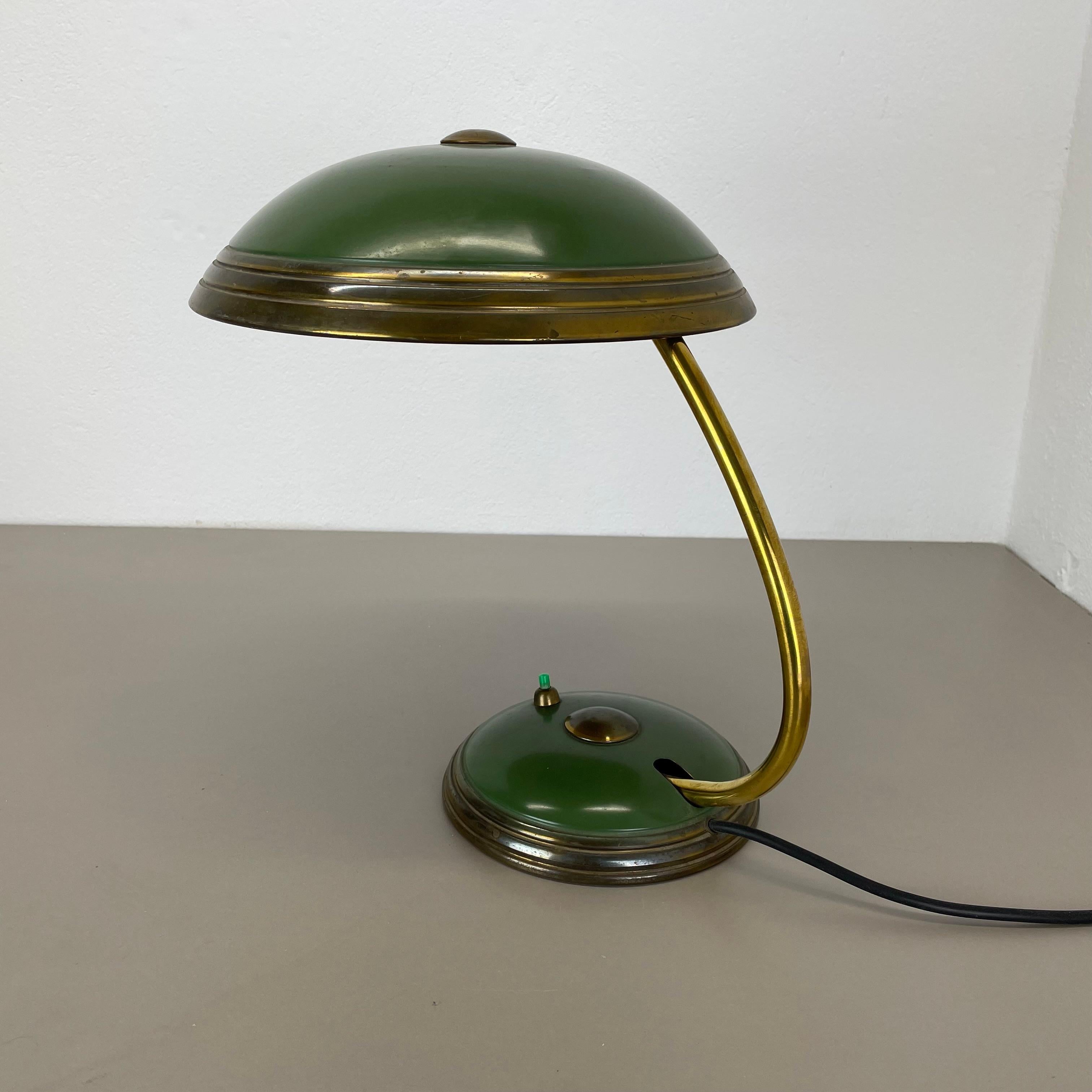 German Green Bauhaus brass and metal Table Light by HELO LIGHTS, Germany, 1950s For Sale 4