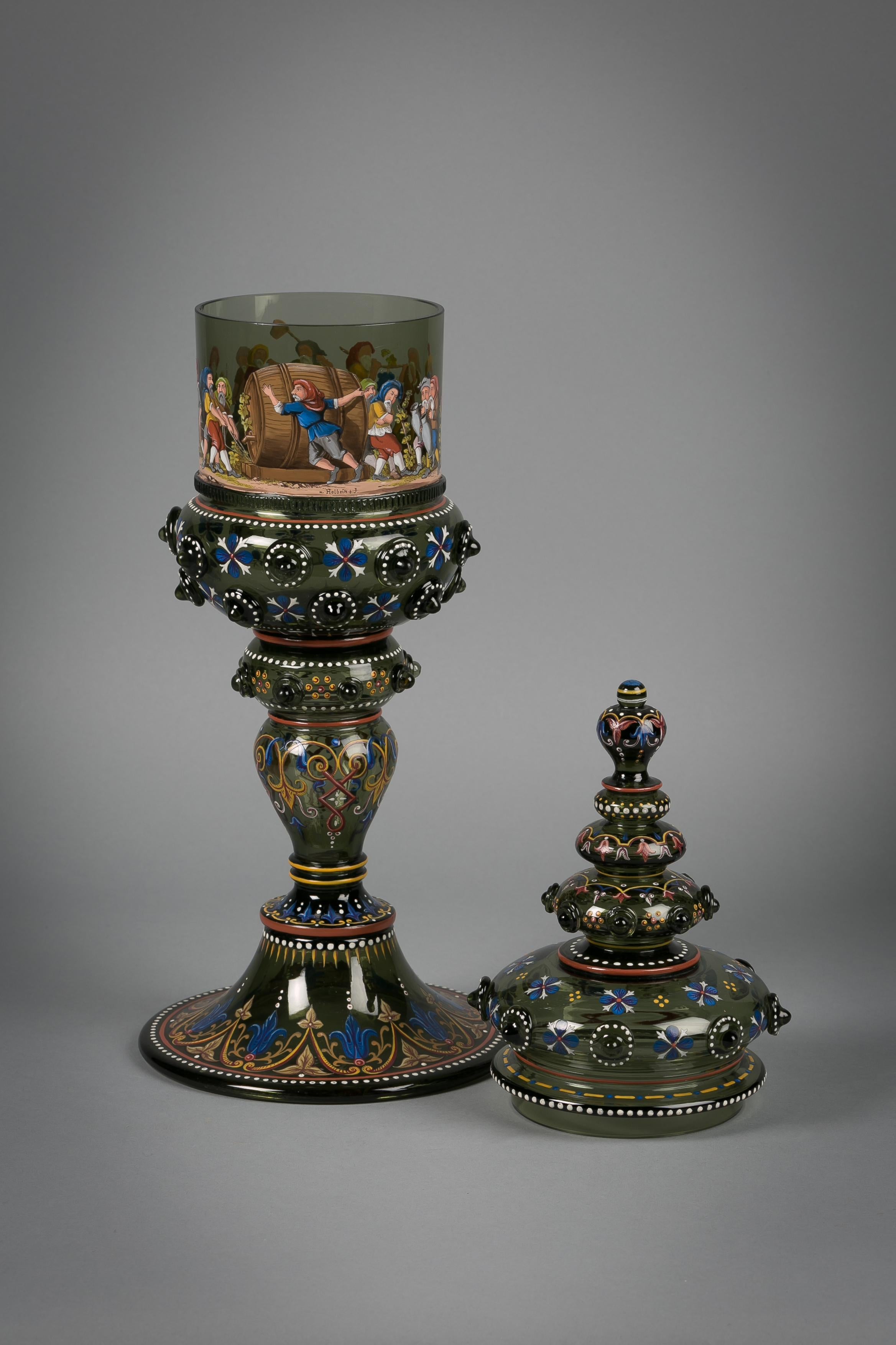 Late 19th Century German Green Glass Trophy Cup and Cover, Lobmeyer, circa 1880