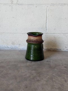 German Green Glazed Ceramic Studio Pitcher Jug Vintage Mid-Century Modern 1970s