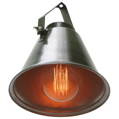 German Green Metal Vintage Industrial Pendant Lights