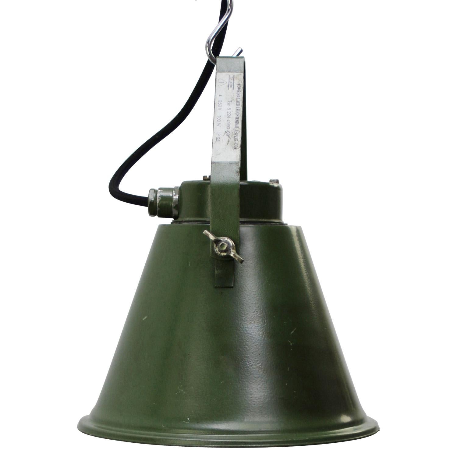 German Green Metal Vintage Industrial Pendant Lights In Good Condition For Sale In Amsterdam, NL