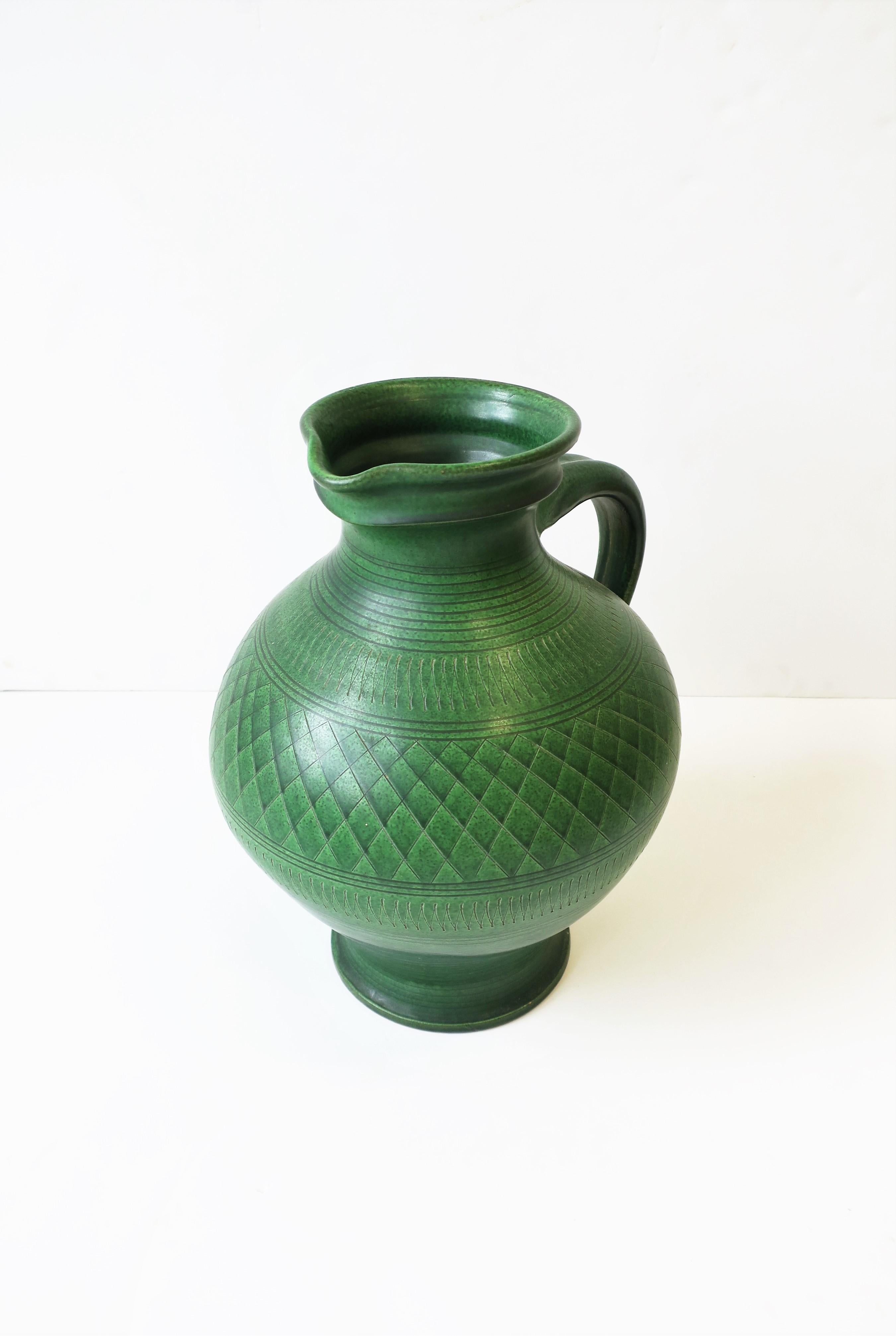Art Nouveau German Green Pottery Pitcher or Vase