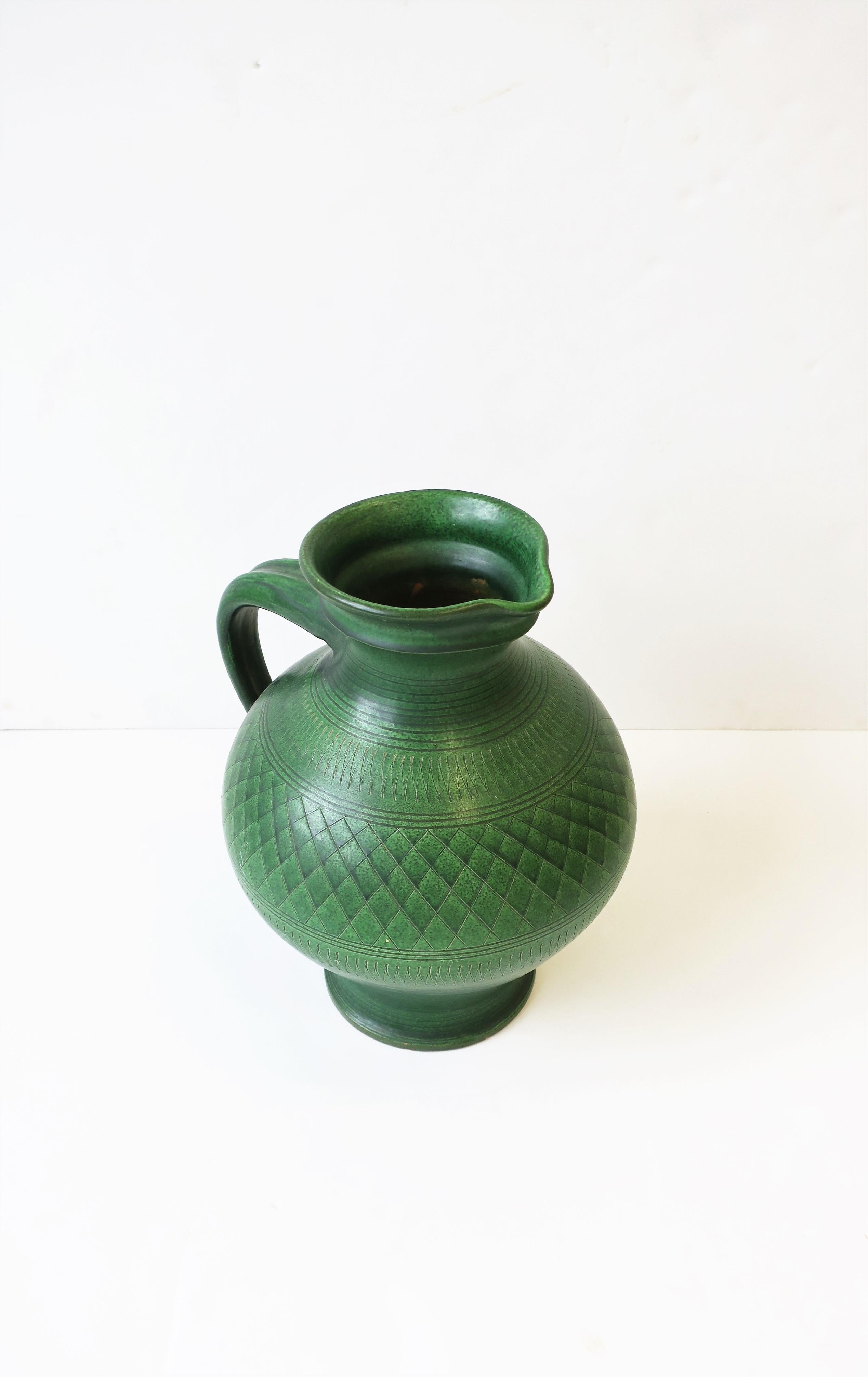 Hand-Crafted German Green Pottery Pitcher or Vase