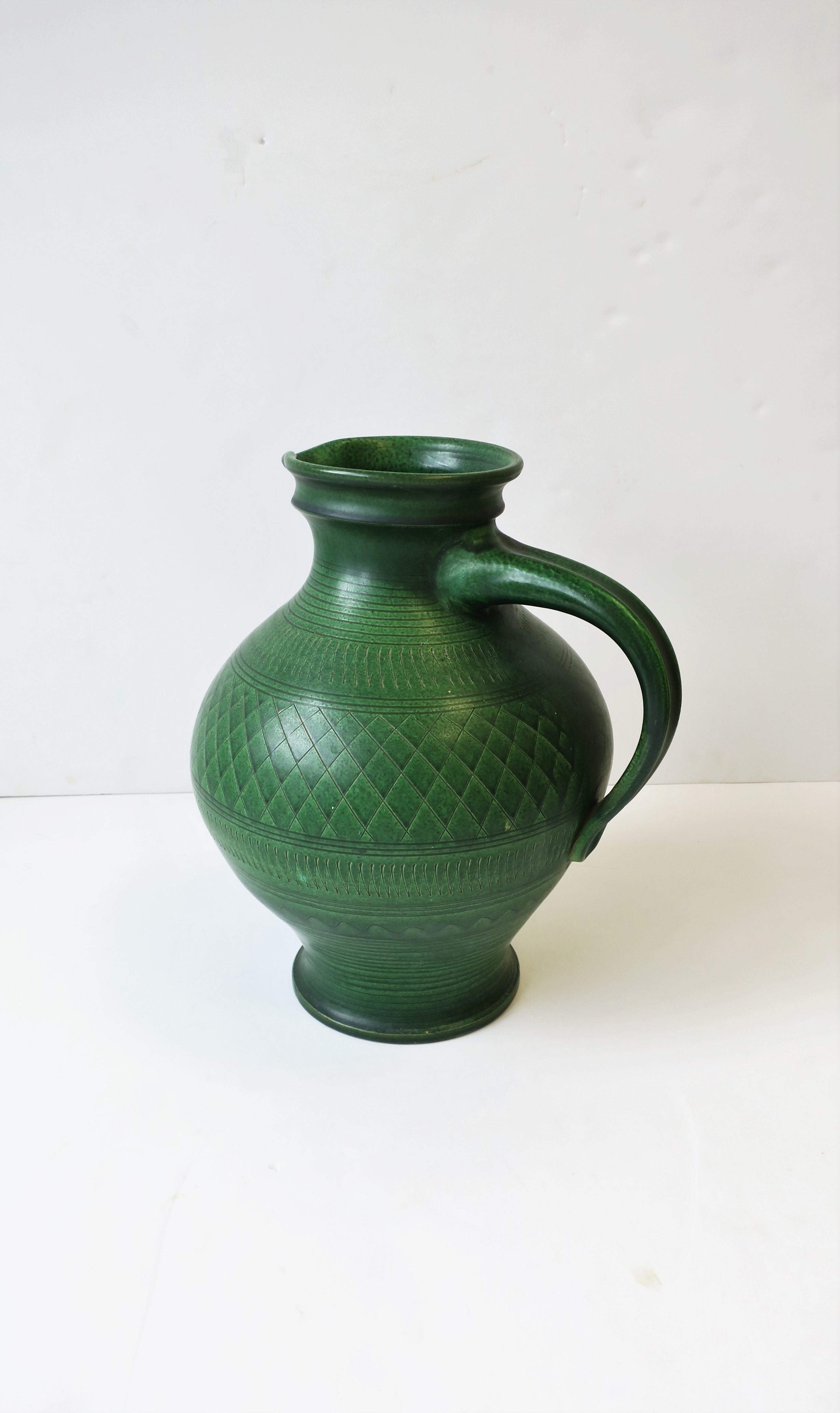 German Green Pottery Pitcher or Vase In Good Condition In New York, NY