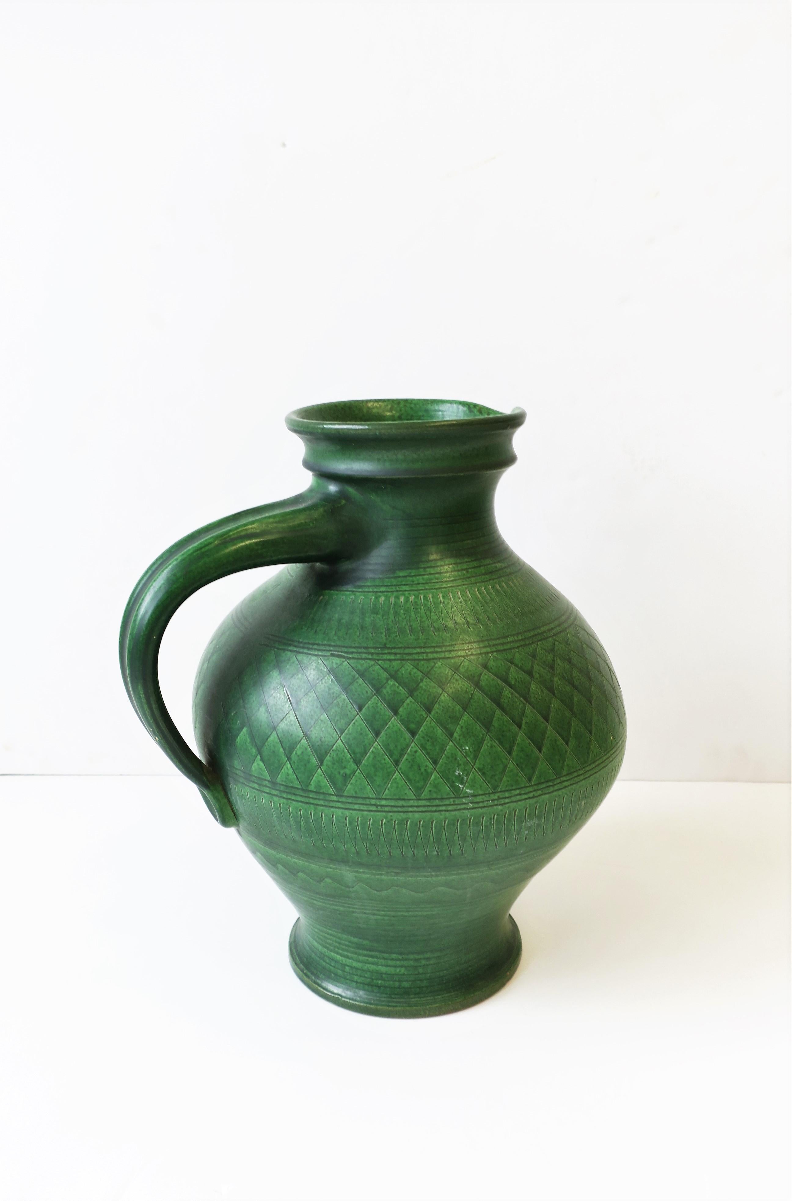 20th Century German Green Pottery Pitcher or Vase