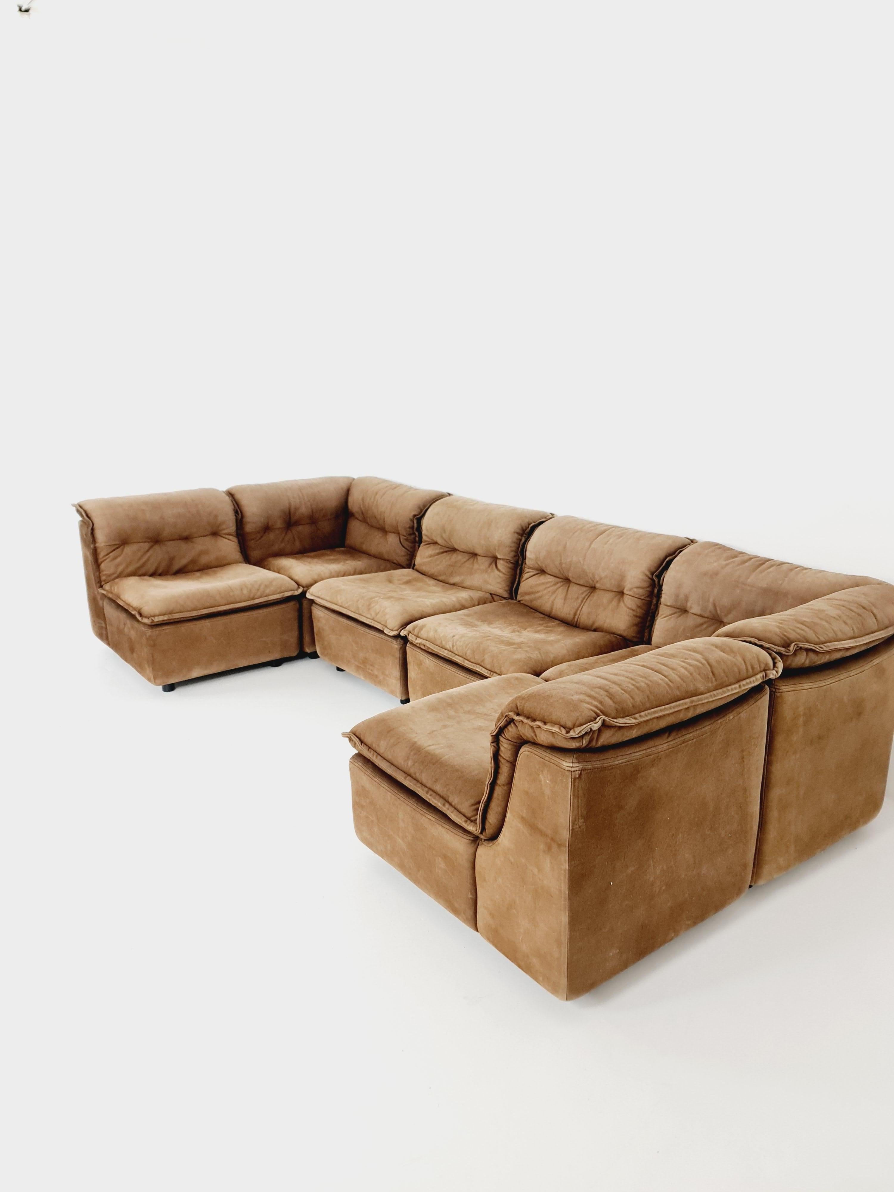 German Groovy space age 8 peices modular sofa/couch in brown Leather, 1970s 6