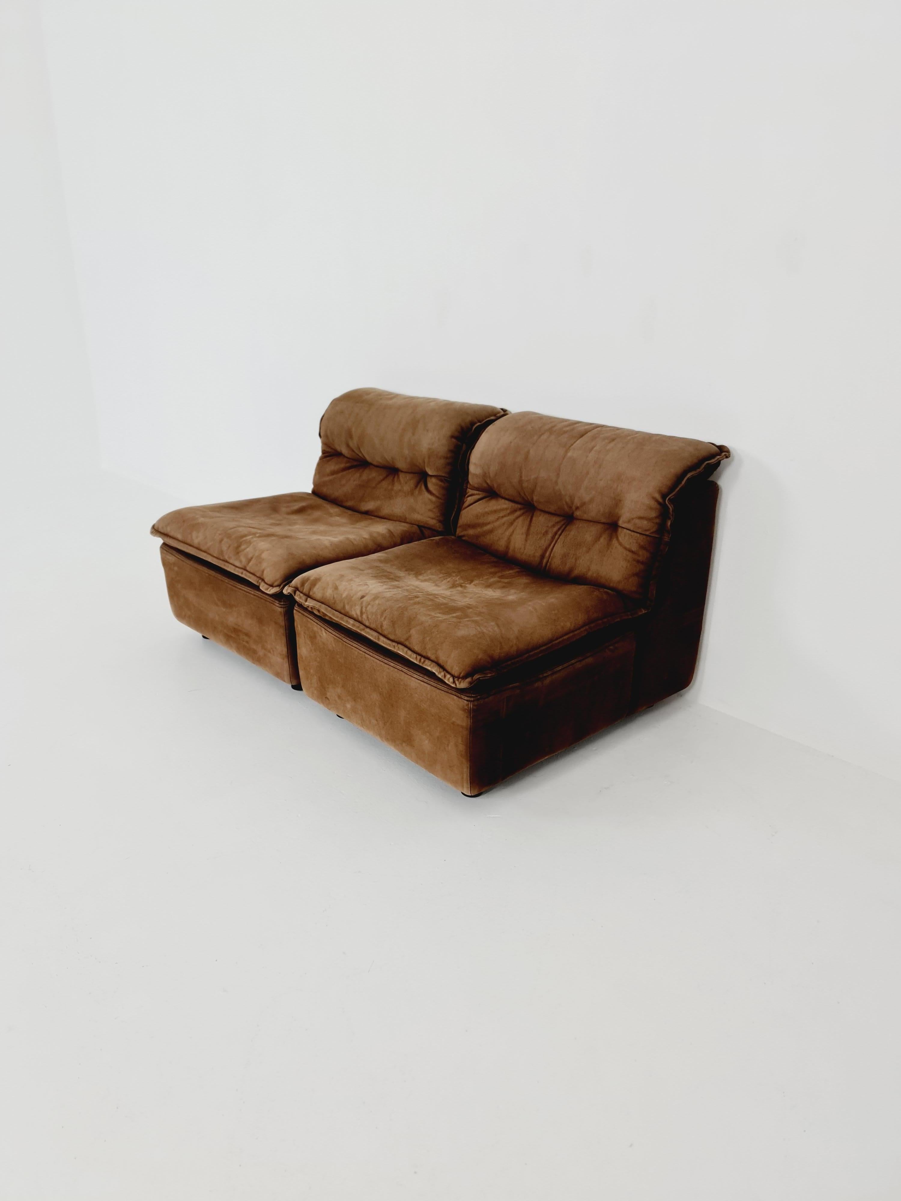 German Groovy space age 8 peices modular sofa/couch in brown Leather, 1970s 7