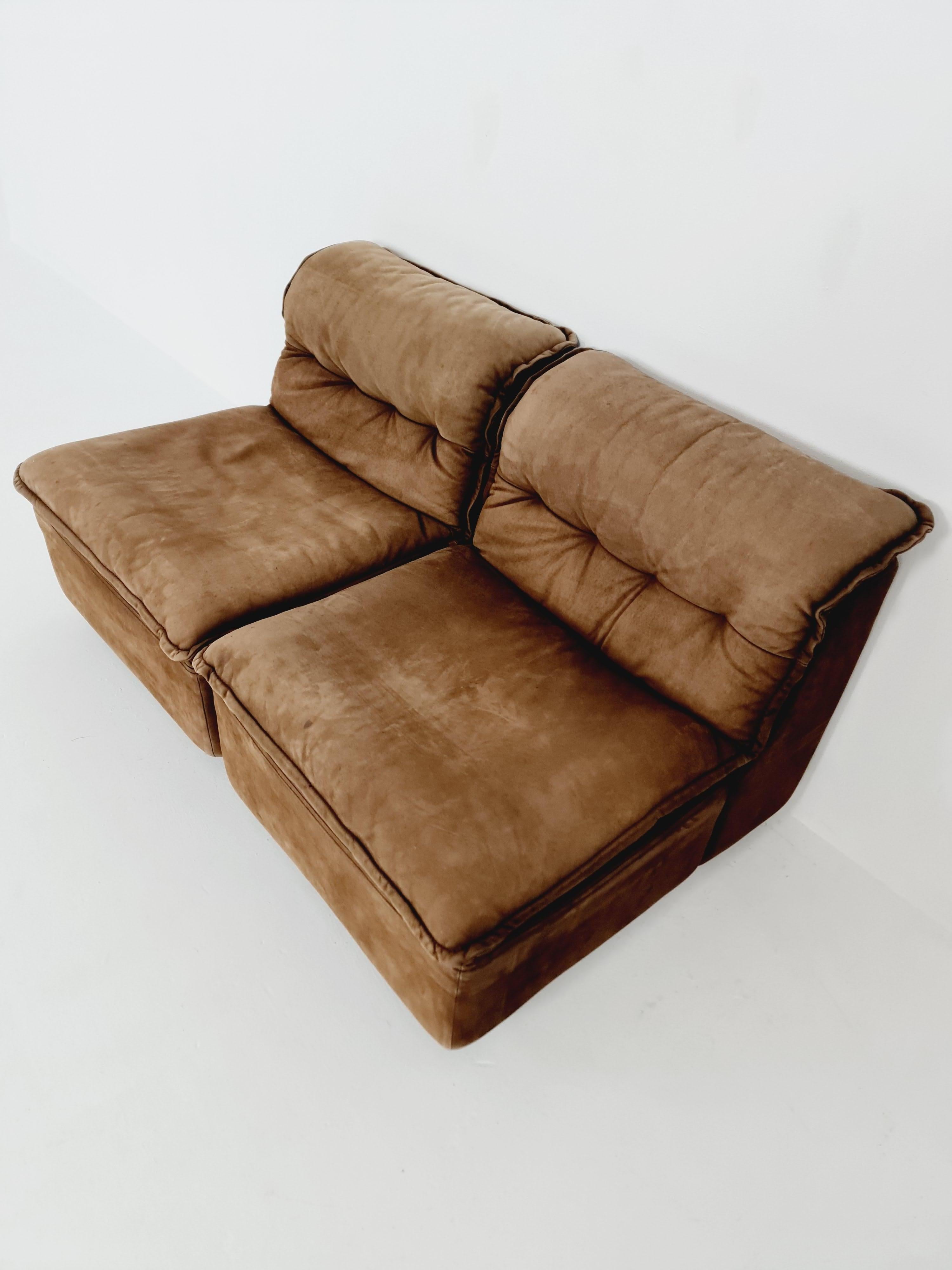 German Groovy space age 8 peices modular sofa/couch in brown Leather, 1970s 8