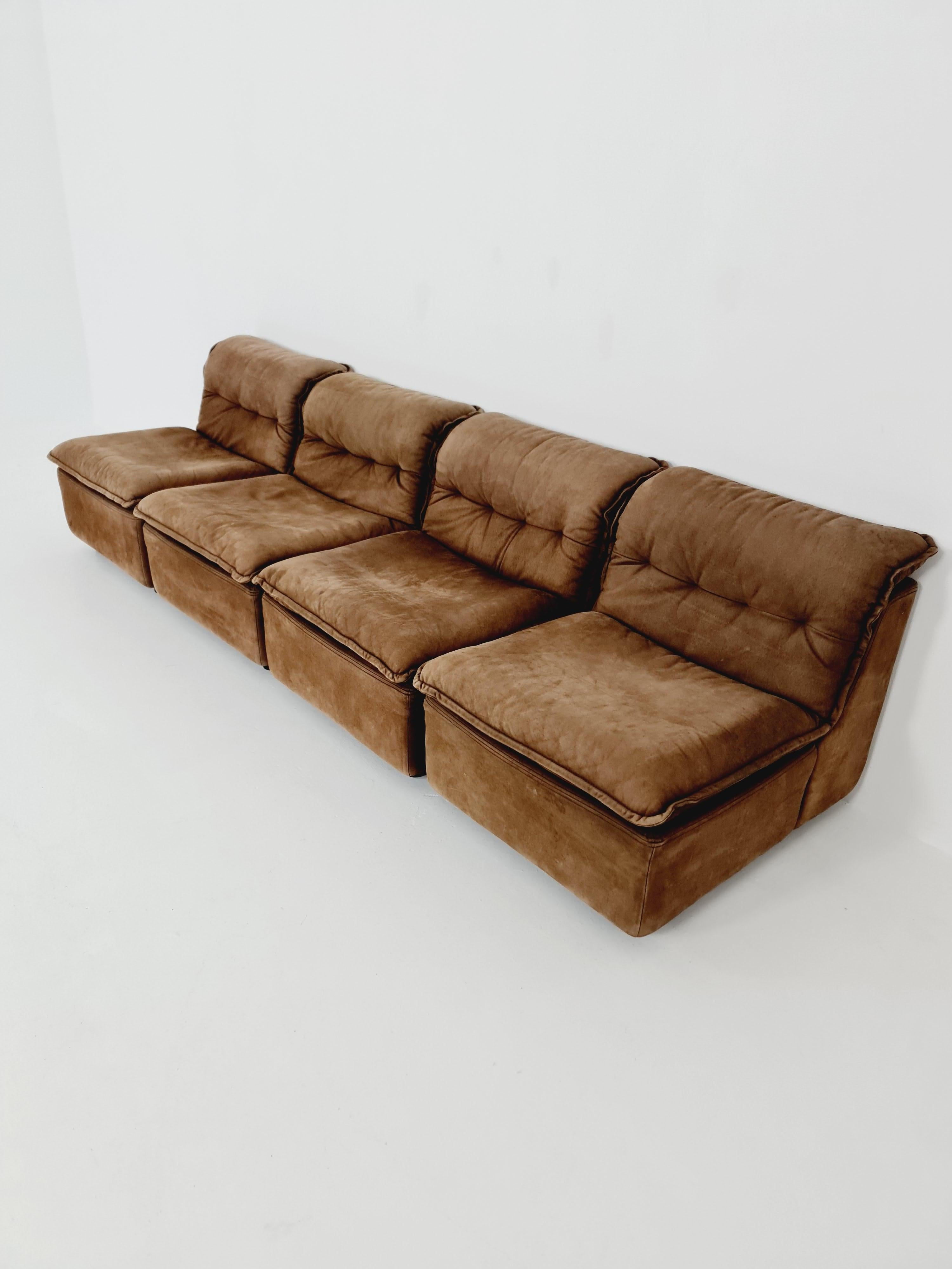 German Groovy space age 8 peices modular sofa/couch in brown Leather, 1970s 9