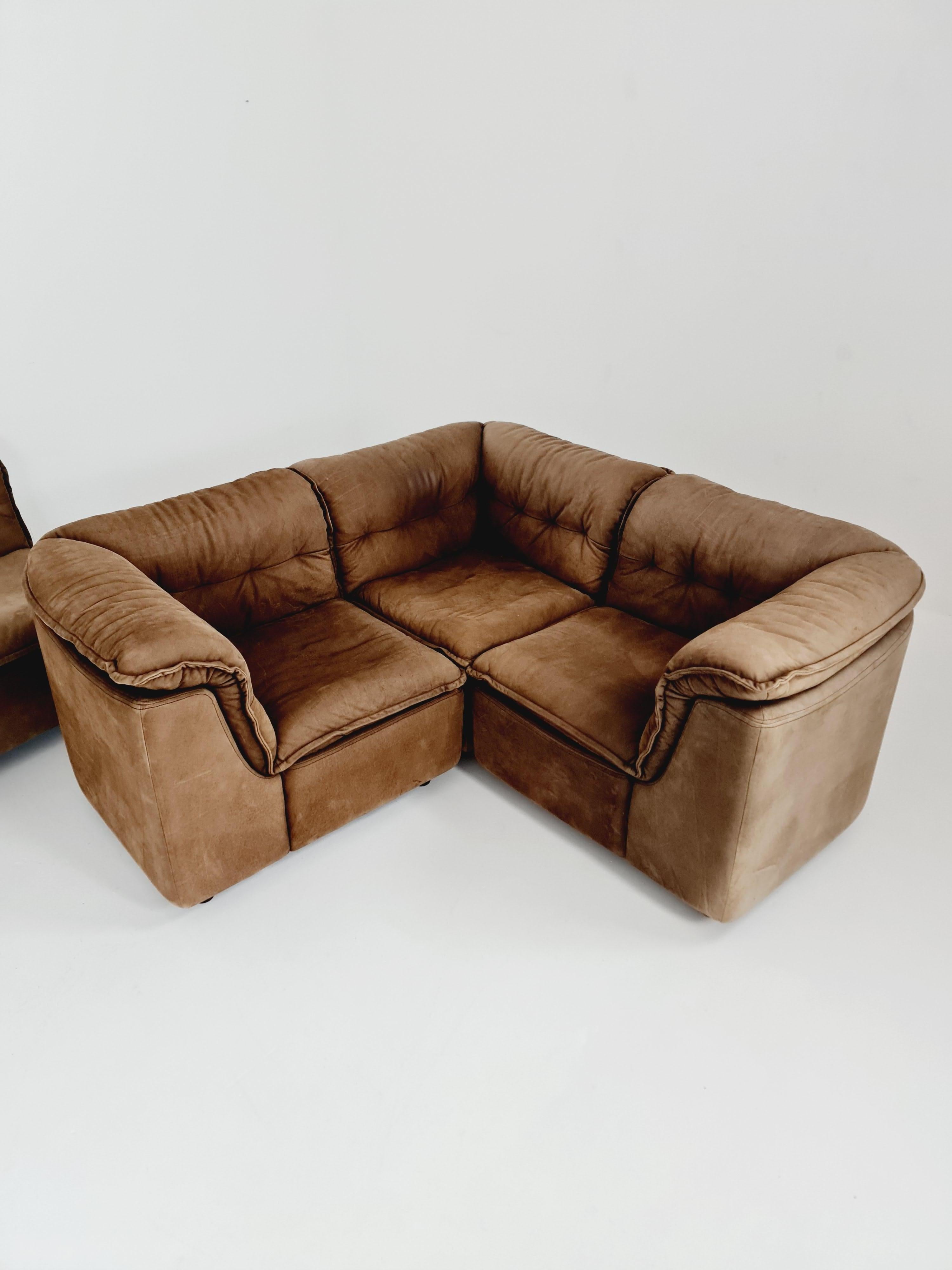 German Groovy space age 8 peices modular sofa/couch in brown Leather, 1970s 10
