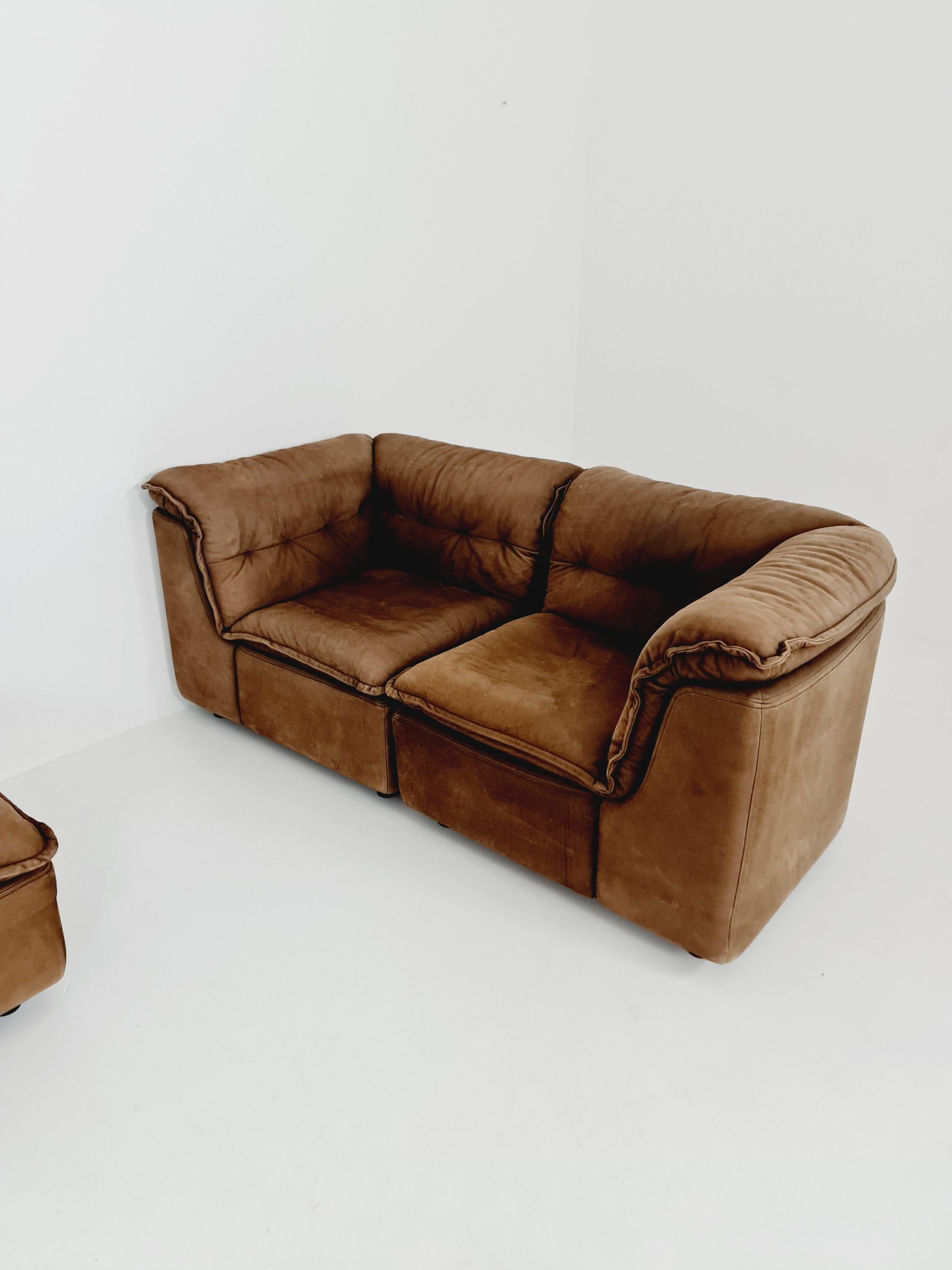 German Groovy space age 8 peices modular sofa/couch in brown Leather, 1970s 12