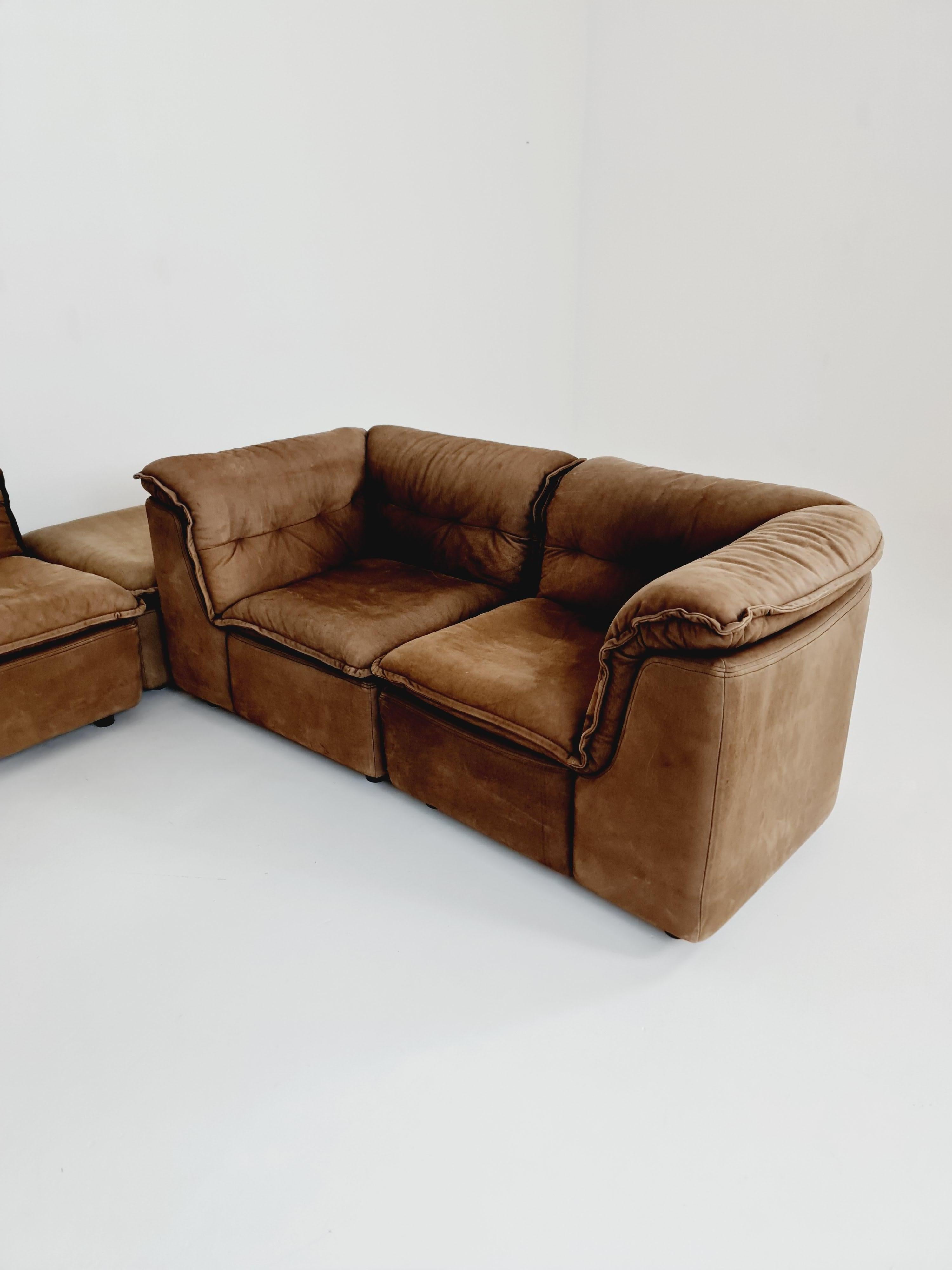 German Groovy space age 8 peices modular sofa/couch in brown Leather, 1970s 14