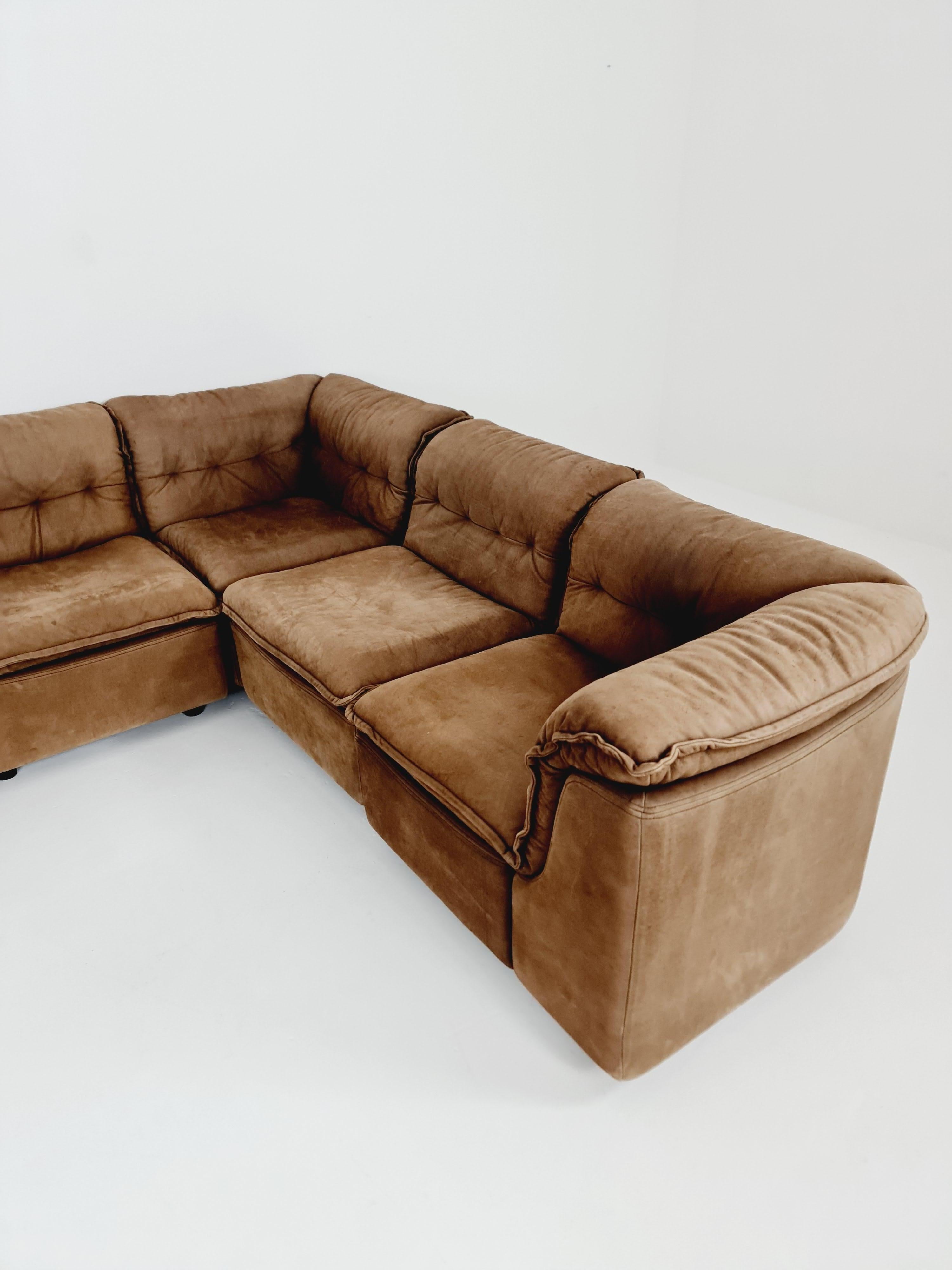 Space Age German Groovy space age 8 peices modular sofa/couch in brown Leather, 1970s