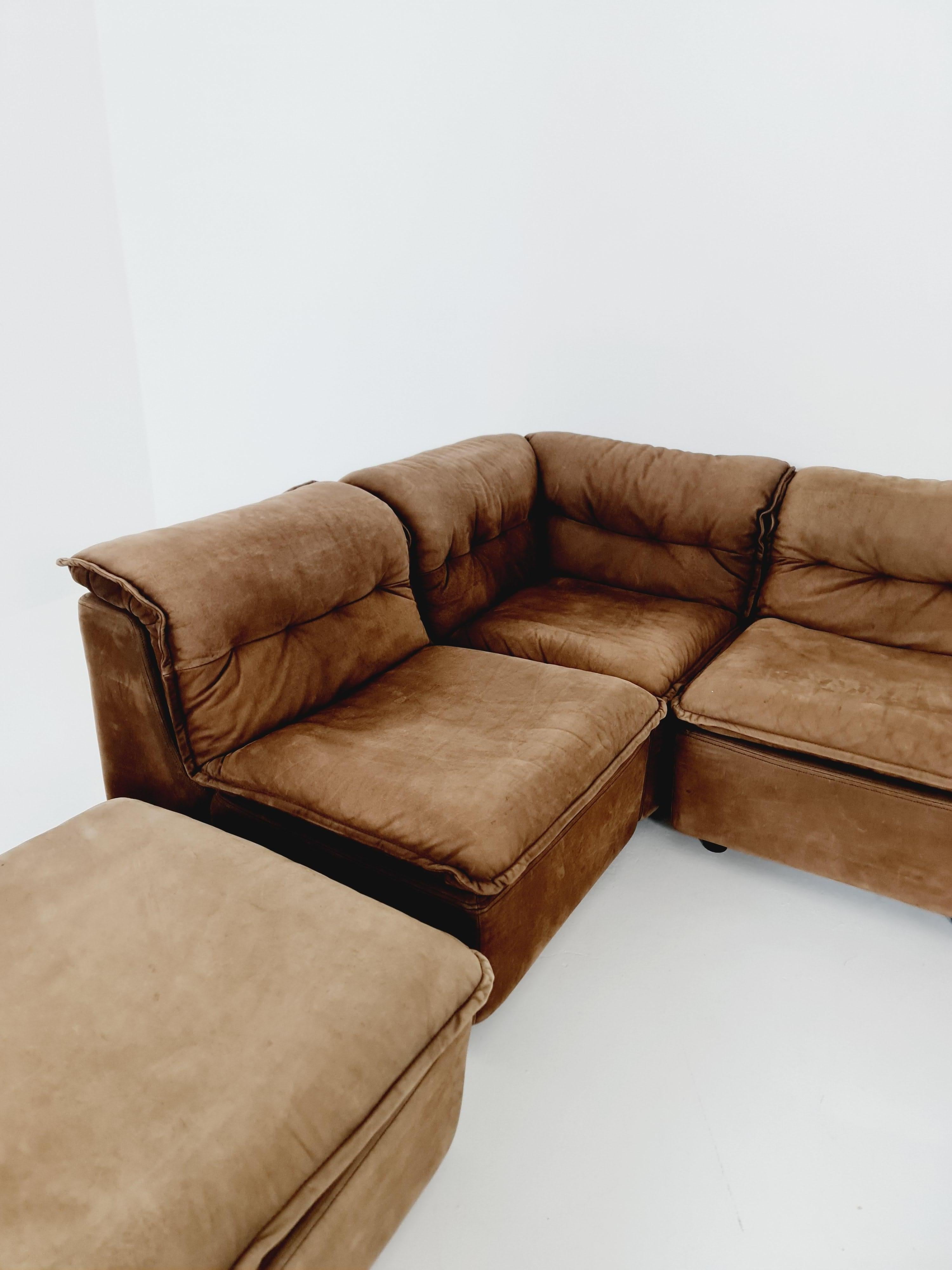 German Groovy space age 8 peices modular sofa/couch in brown Leather, 1970s In Good Condition In Gaggenau, DE
