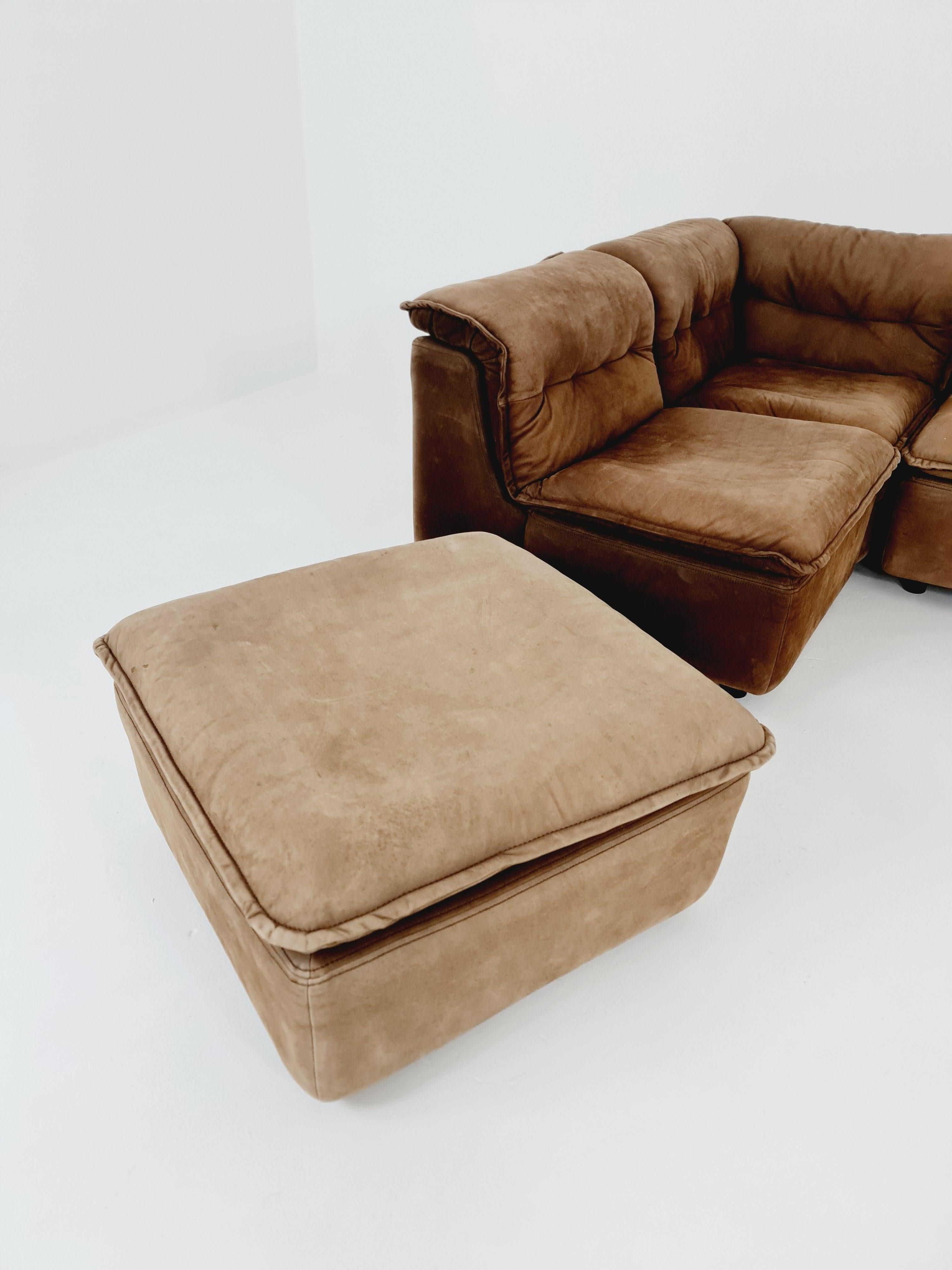 Late 20th Century German Groovy space age 8 peices modular sofa/couch in brown Leather, 1970s