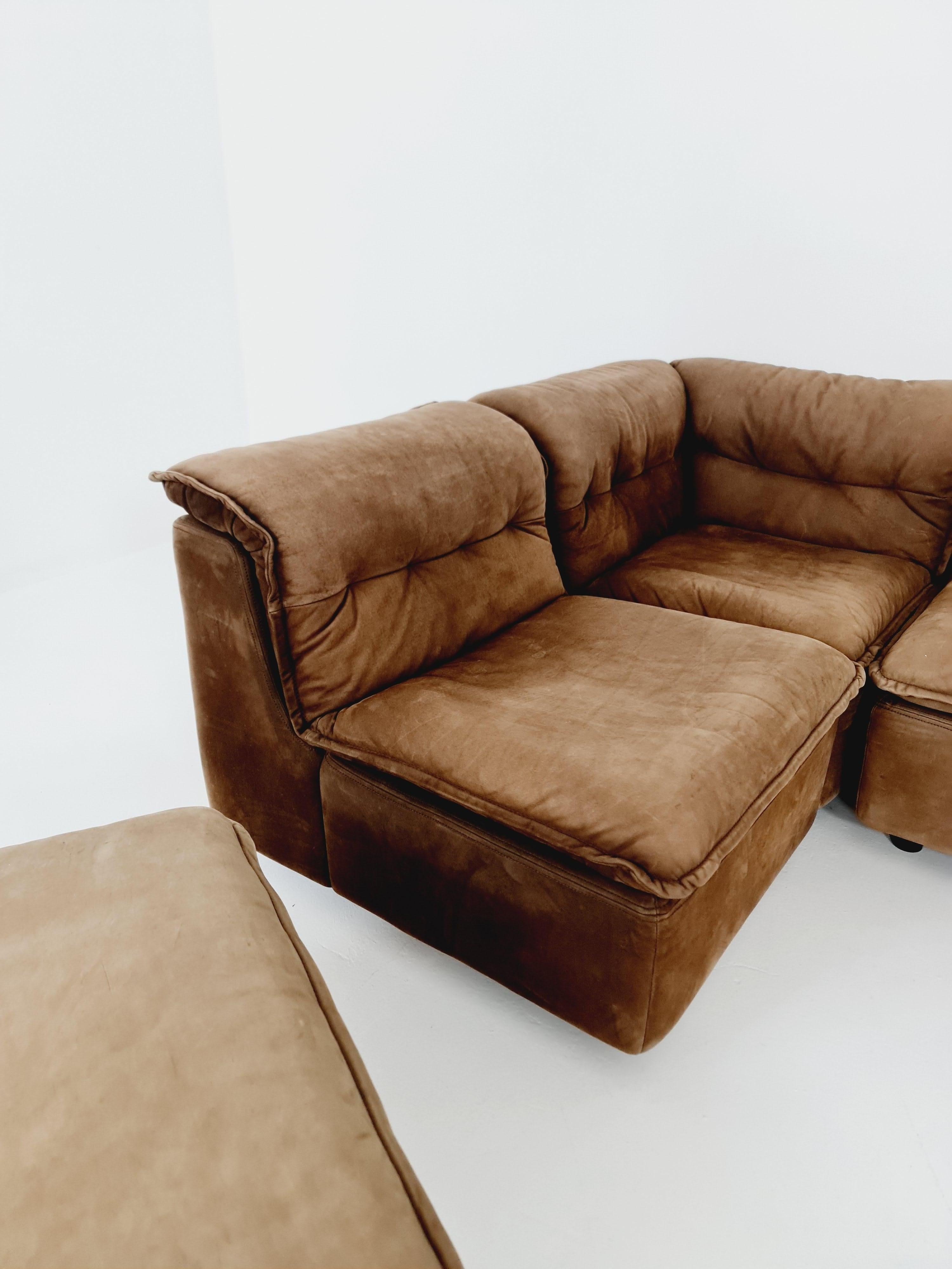 German Groovy space age 8 peices modular sofa/couch in brown Leather, 1970s 1
