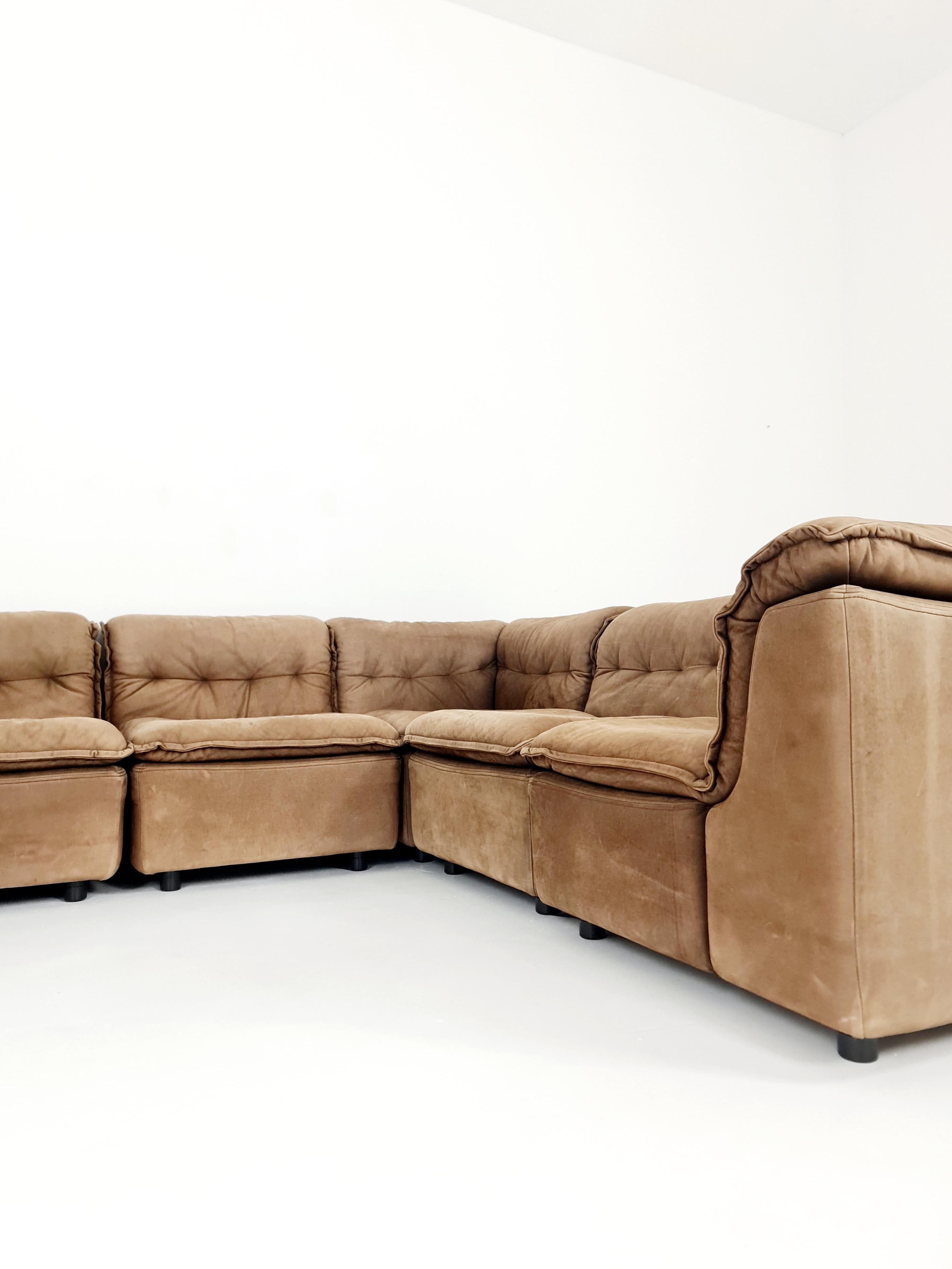 German Groovy space age 8 peices modular sofa/couch in brown Leather, 1970s 2