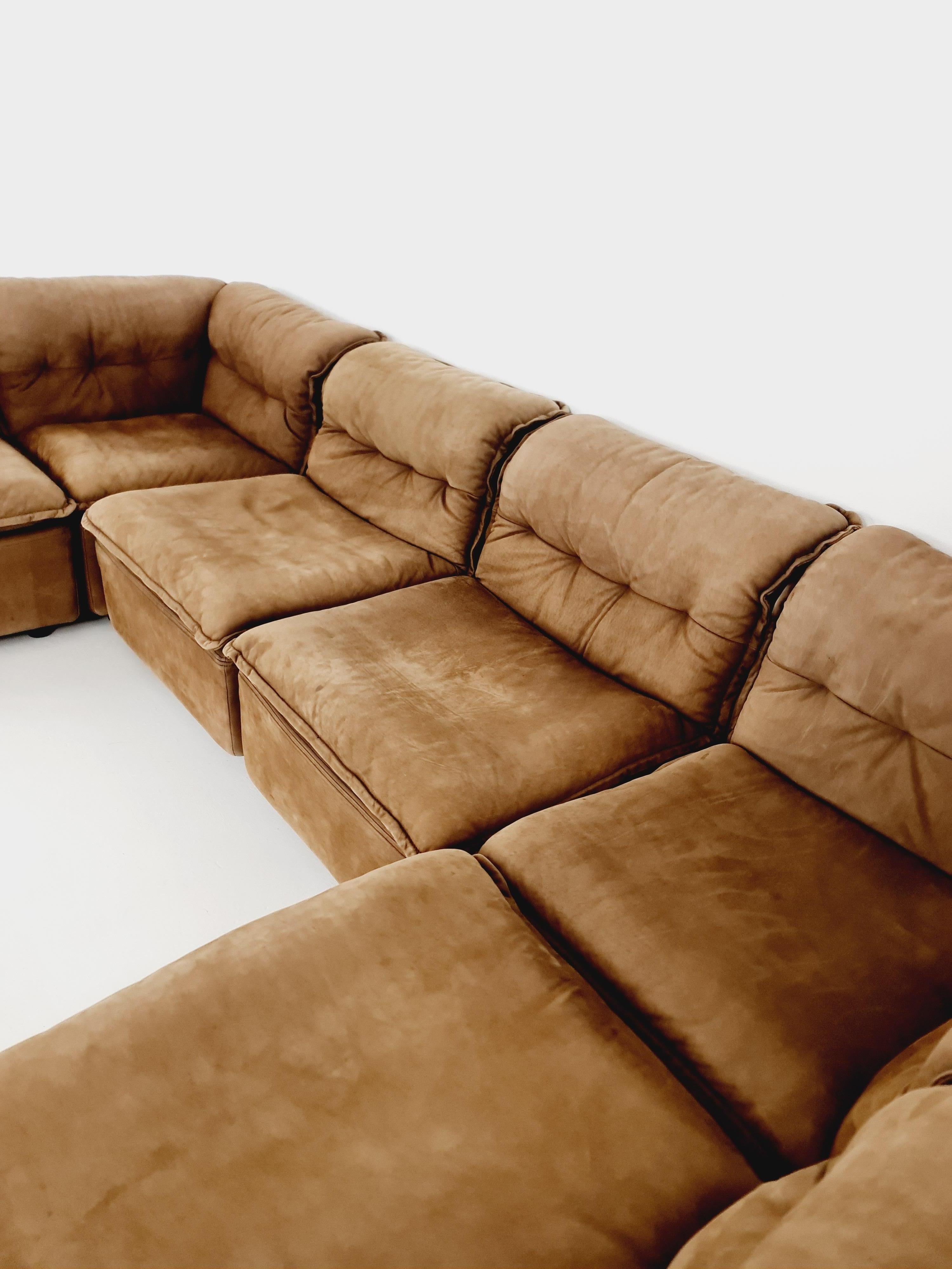 German Groovy space age 8 peices modular sofa/couch in brown Leather, 1970s 3