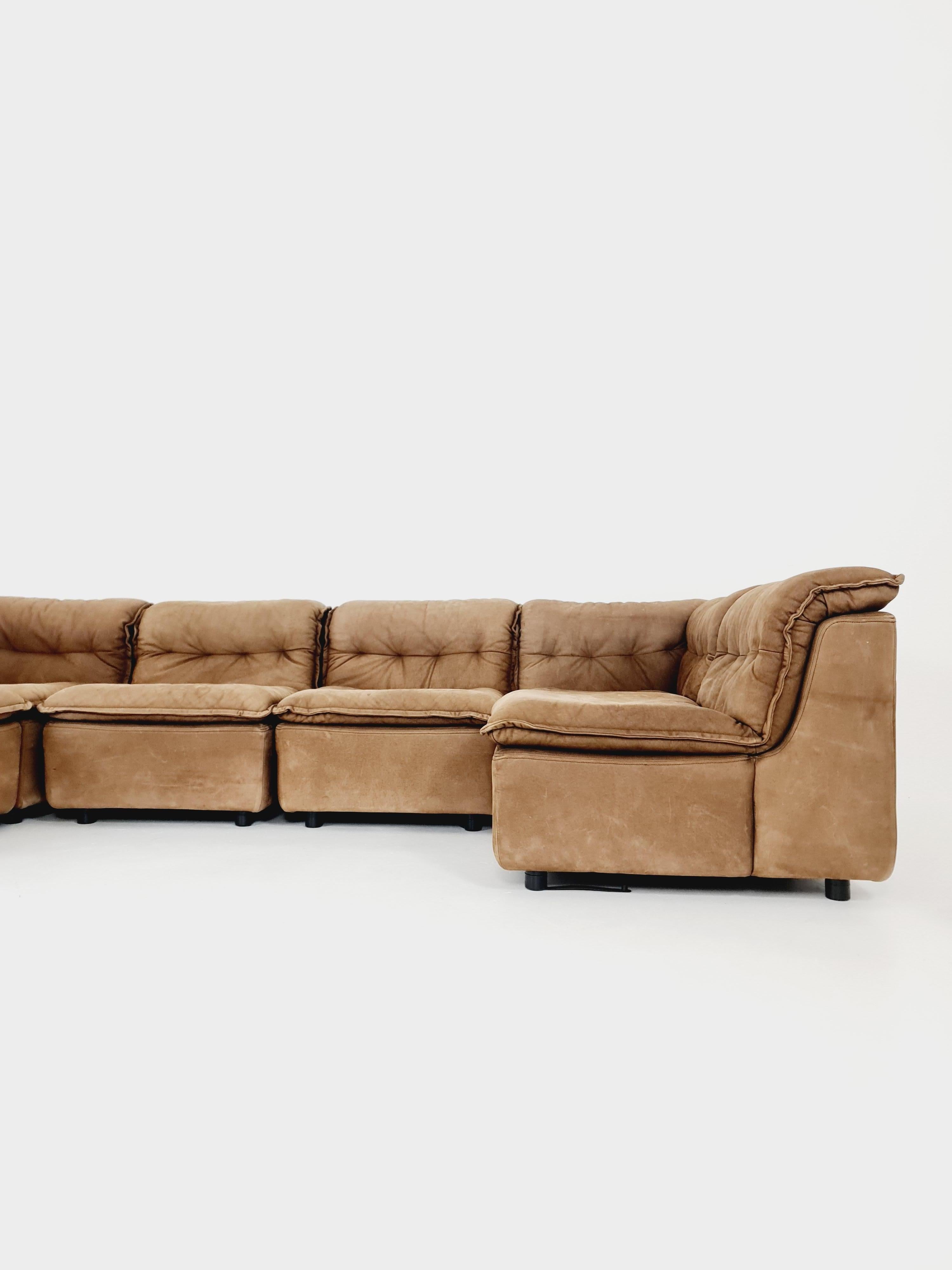 German Groovy space age 8 peices modular sofa/couch in brown Leather, 1970s 4
